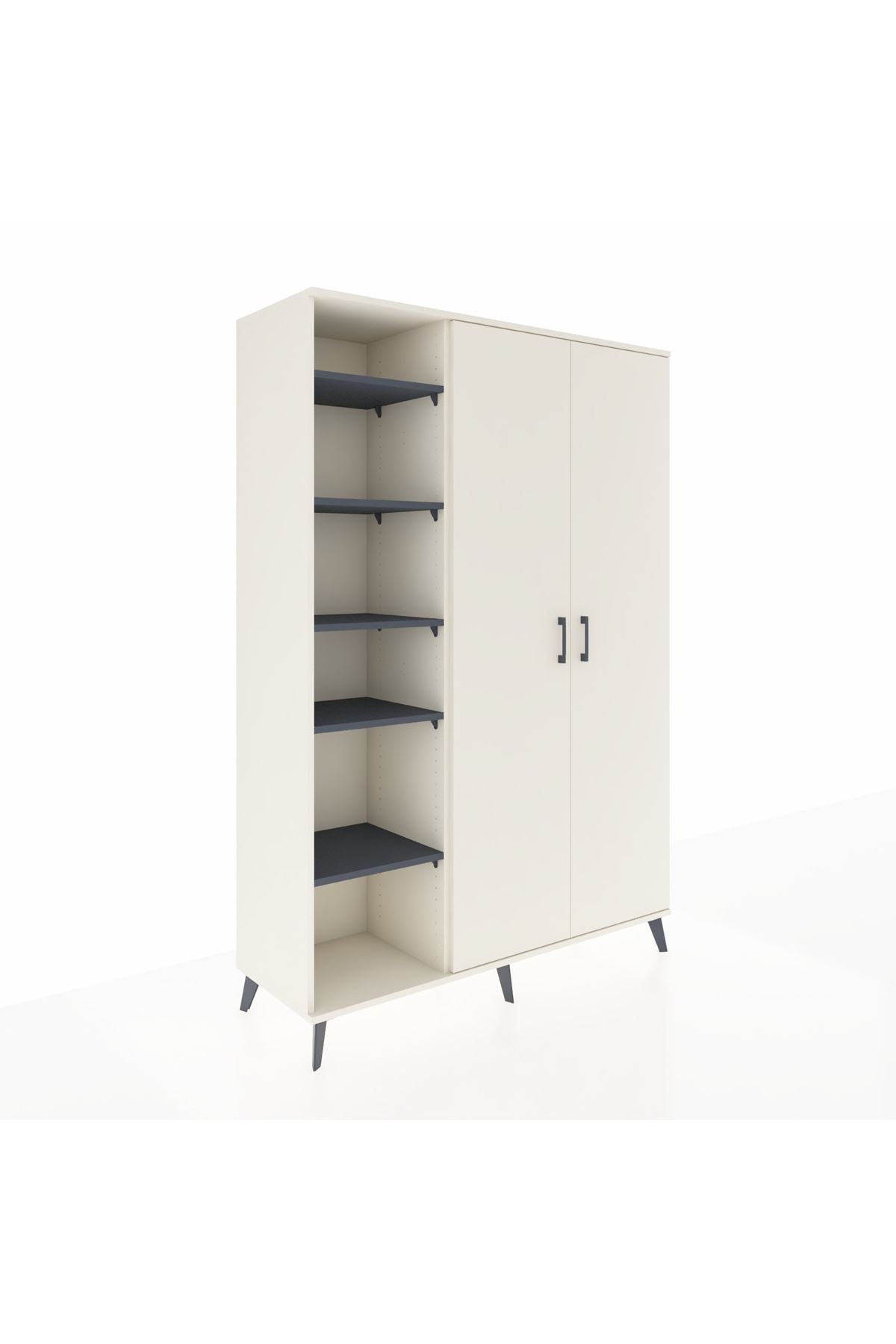 Hyperion Dolap 7 Raflı 2 Kapaklı Tek Askılı 132x44x195 Aytaşı-Aytaşı/Antrasit