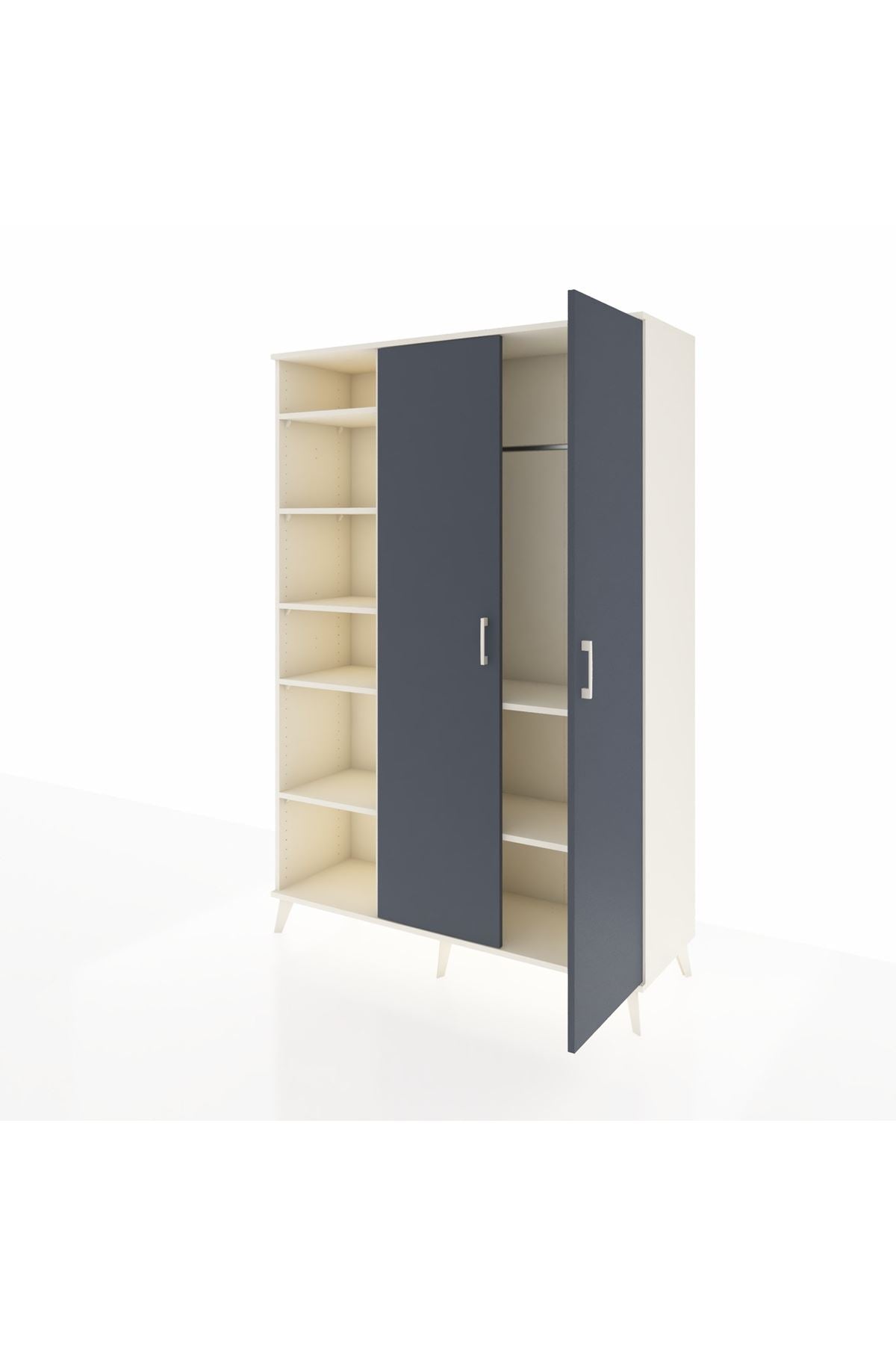 Hyperion Dolap 7 Raflı 2 Kapaklı Tek Askılı 132x44x195 Aytaşı-Antrasit/Aytaşı