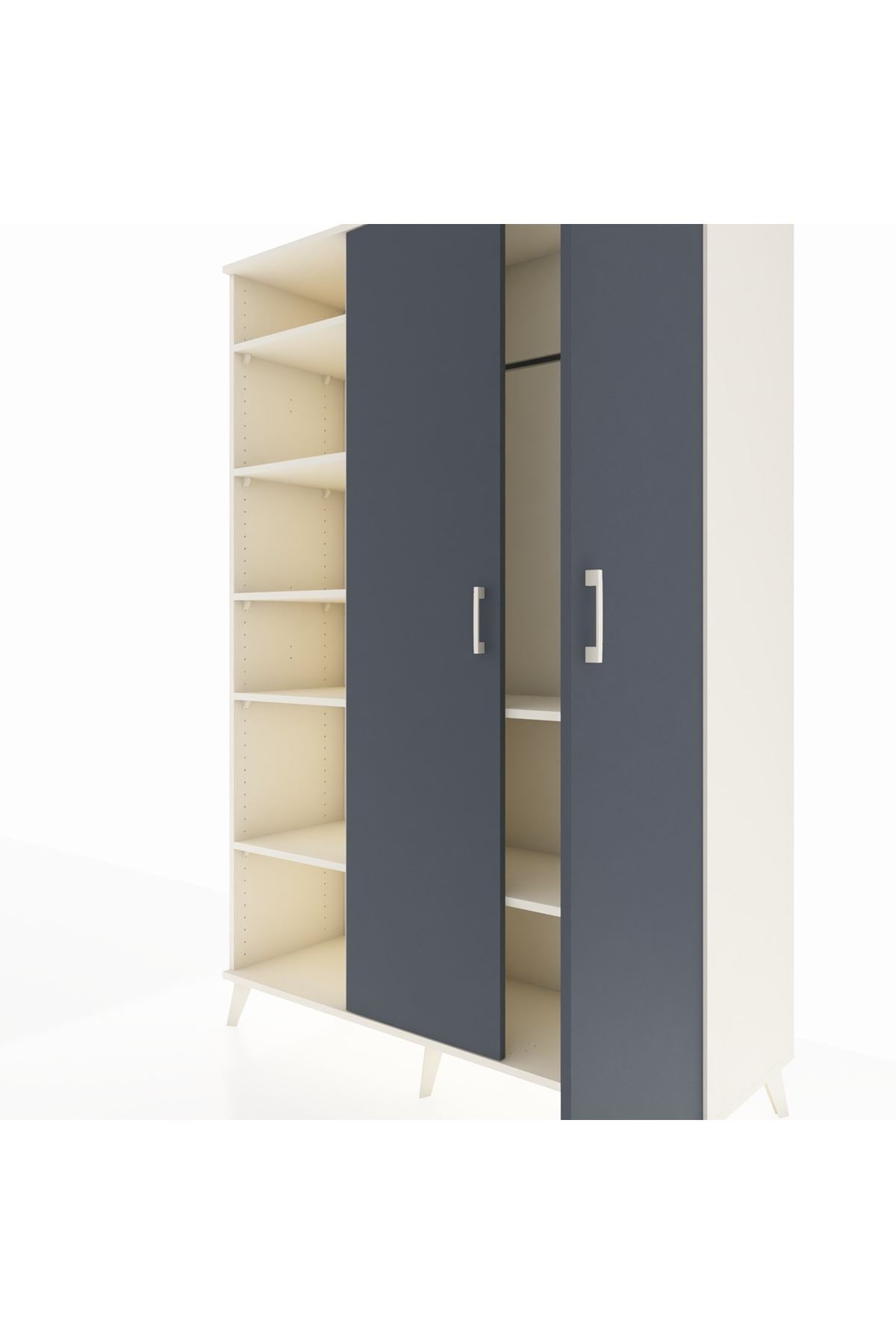 Hyperion Dolap 7 Raflı 2 Kapaklı Tek Askılı 132x44x195 Aytaşı-Antrasit/Aytaşı