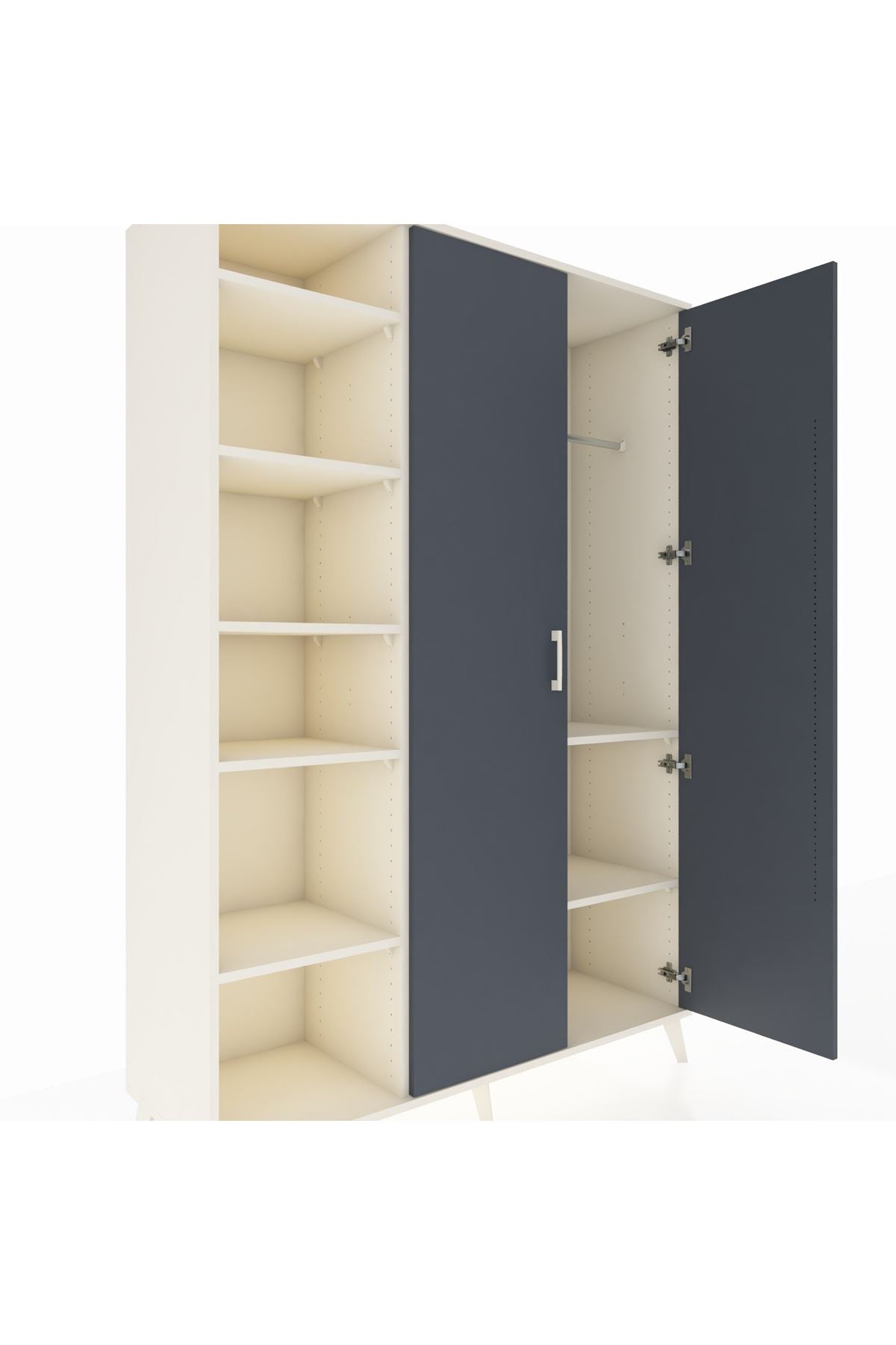 Hyperion Dolap 7 Raflı 2 Kapaklı Tek Askılı 132x44x195 Aytaşı-Antrasit/Aytaşı