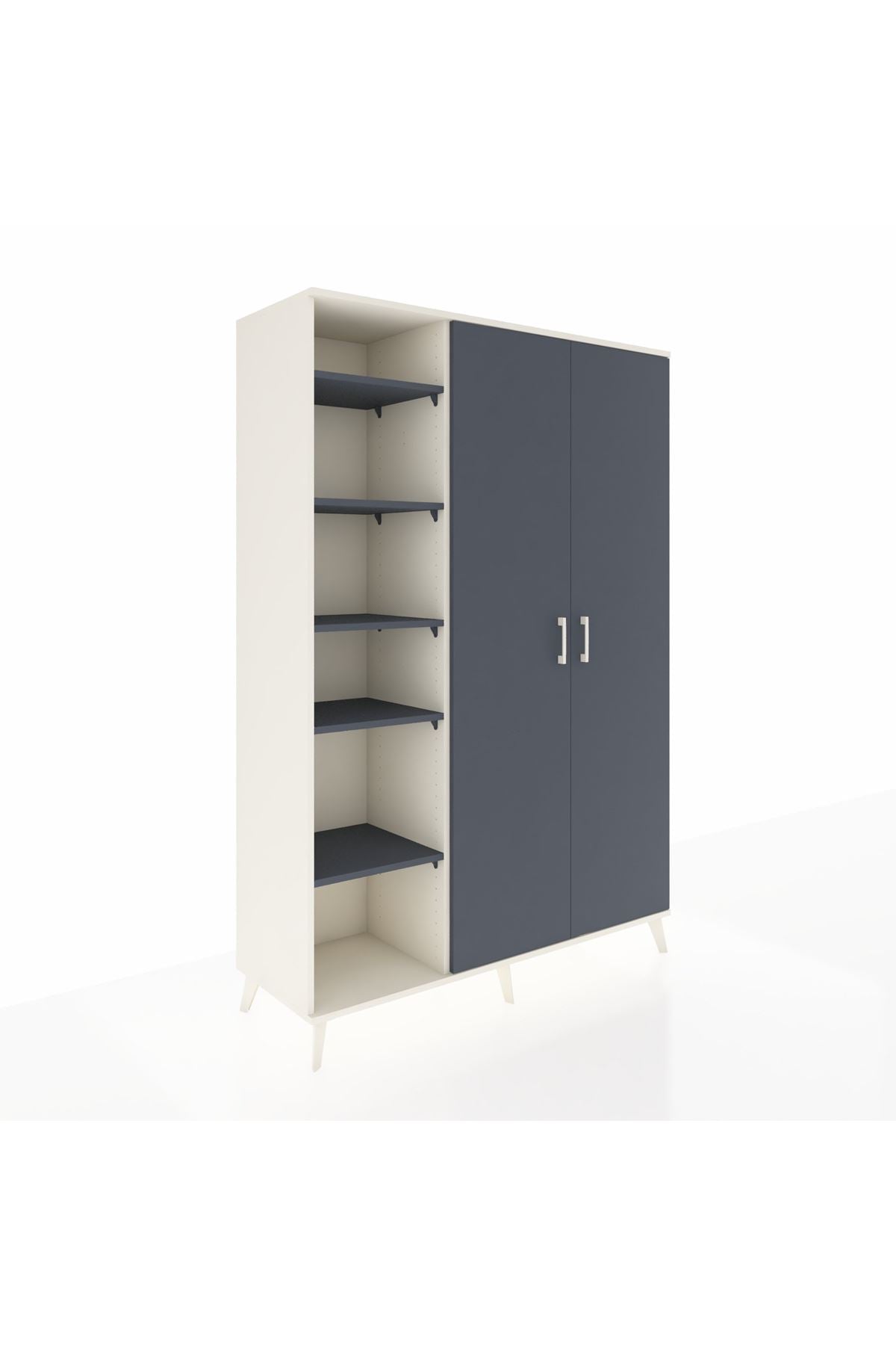 Hyperion Dolap 7 Raflı 2 Kapaklı Tek Askılı 132x44x195 Aytaşı-Antrasit/Antrasit