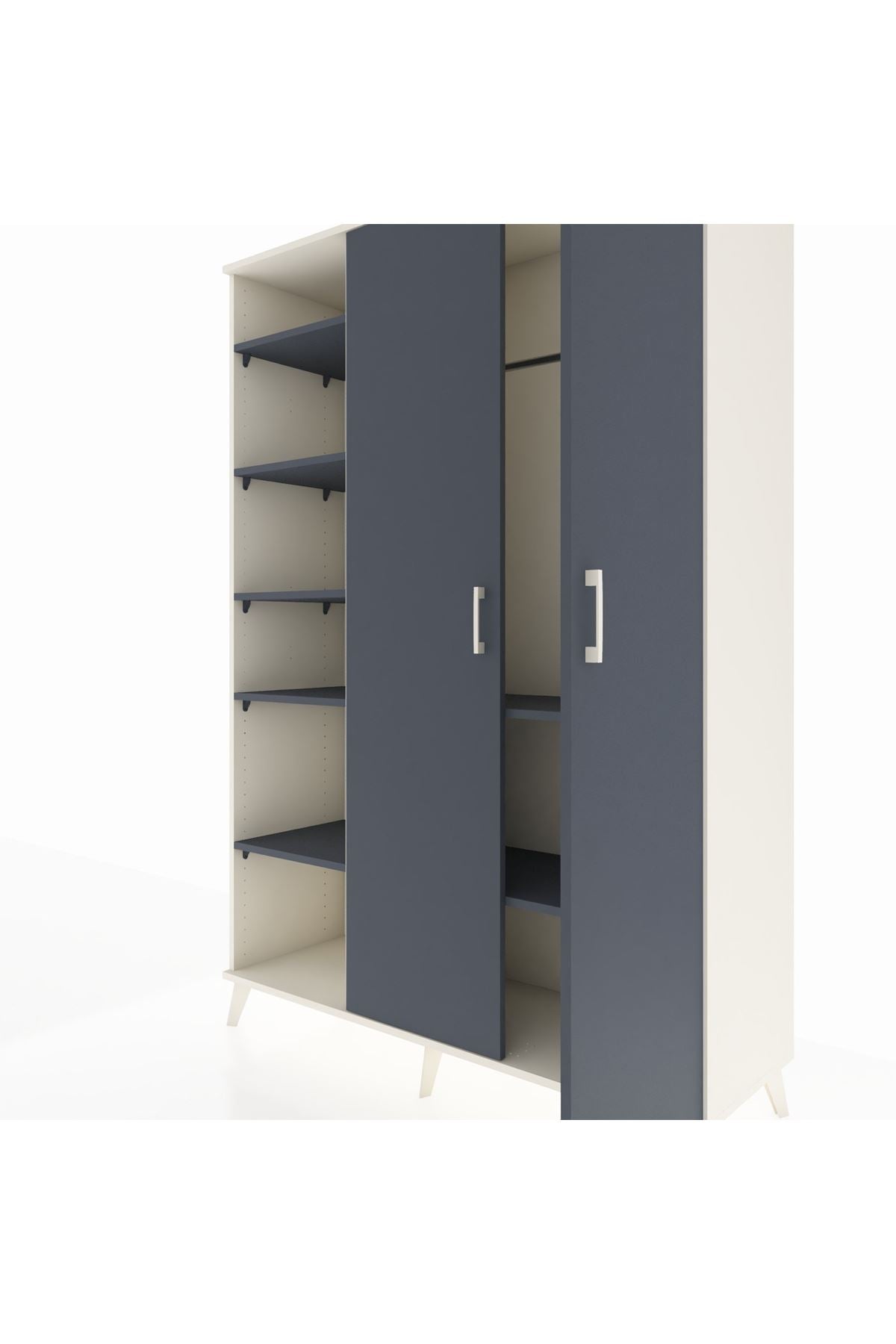 Hyperion Dolap 7 Raflı 2 Kapaklı Tek Askılı 132x44x195 Aytaşı-Antrasit/Antrasit