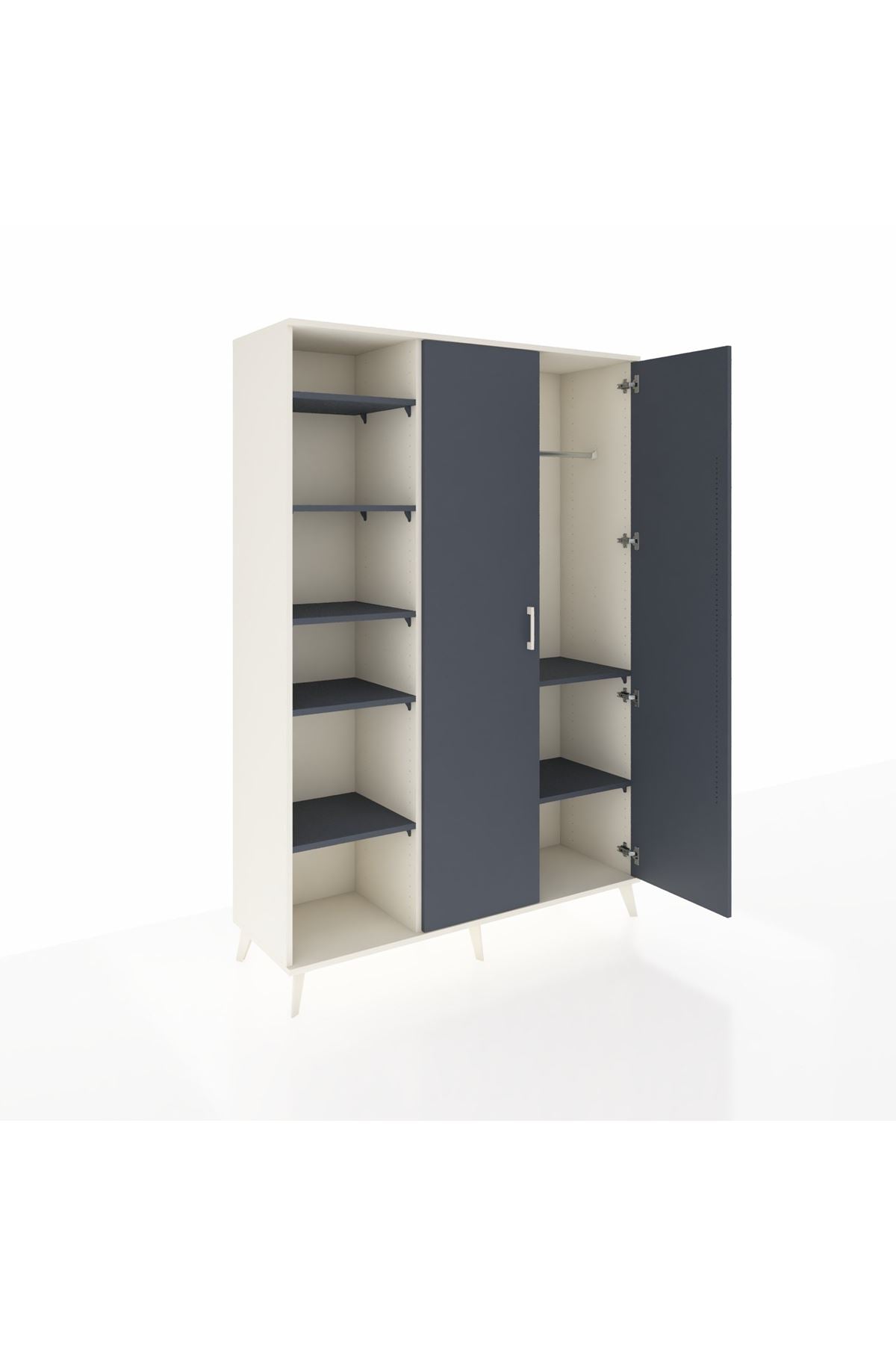 Hyperion Dolap 7 Raflı 2 Kapaklı Tek Askılı 132x44x195 Aytaşı-Antrasit/Antrasit