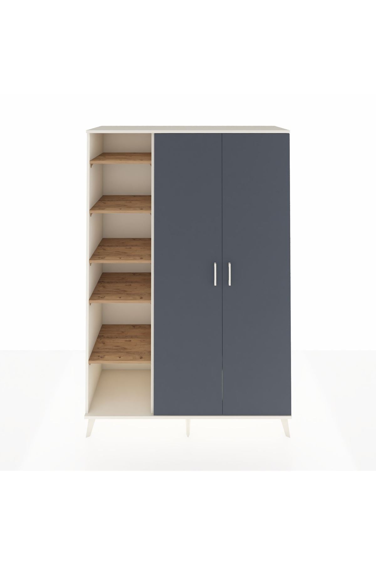 Hyperion Dolap 7 Raflı 2 Kapaklı Tek Askılı 132x44x195 Aytaşı-Antrasit/Çam