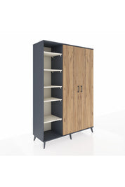 Hyperion Dolap 7 Raflı 2 Kapaklı Tek Askılı 132x44x195 Antrasit-Çam/Aytaşı