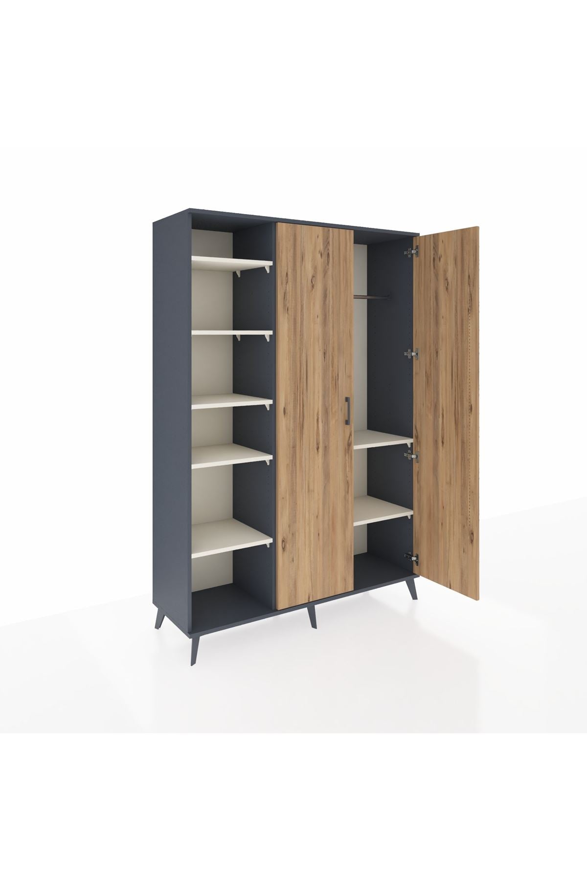 Hyperion Dolap 7 Raflı 2 Kapaklı Tek Askılı 132x44x195 Antrasit-Çam/Aytaşı