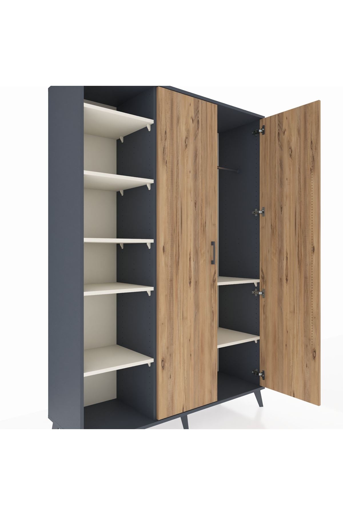 Hyperion Dolap 7 Raflı 2 Kapaklı Tek Askılı 132x44x195 Antrasit-Çam/Aytaşı