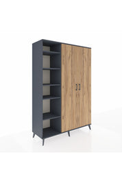 Hyperion Dolap 7 Raflı 2 Kapaklı Tek Askılı 132x44x195 Antrasit-Çam/Antrasit