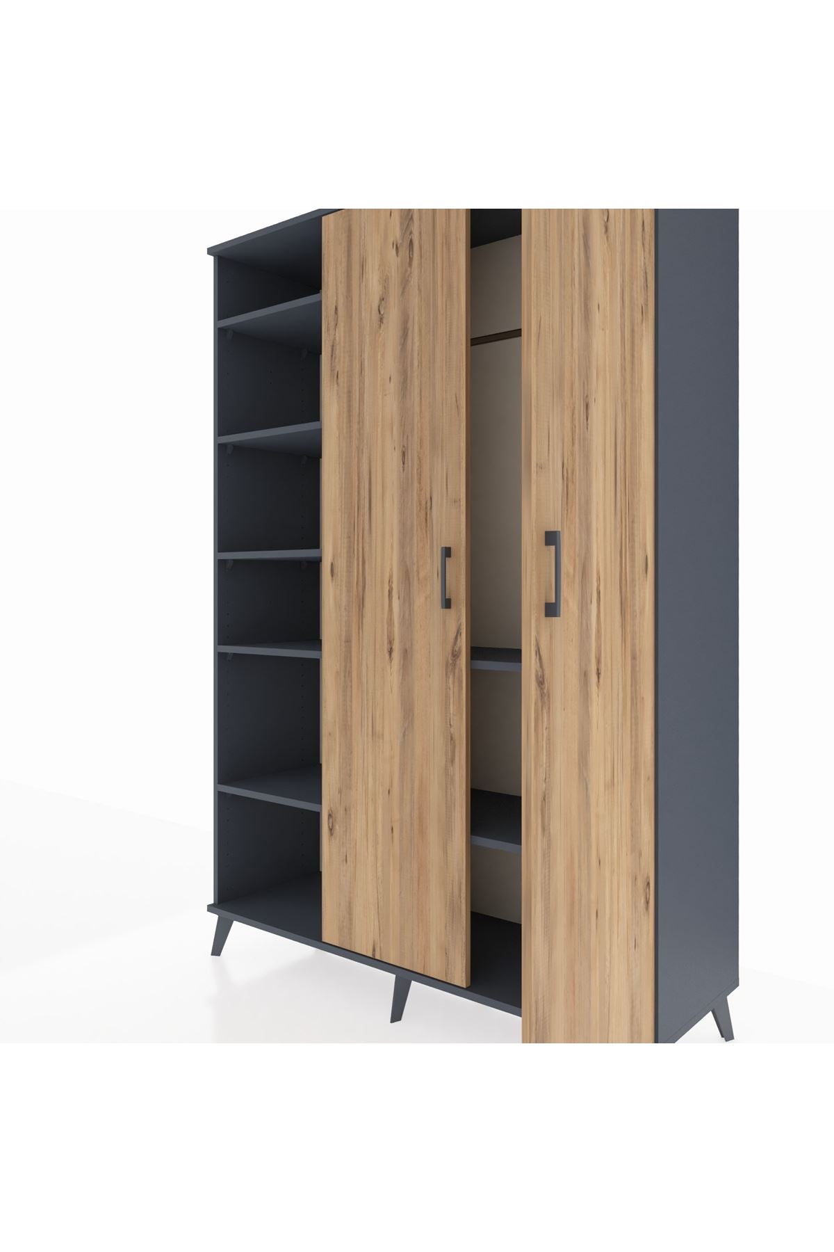 Hyperion Dolap 7 Raflı 2 Kapaklı Tek Askılı 132x44x195 Antrasit-Çam/Antrasit