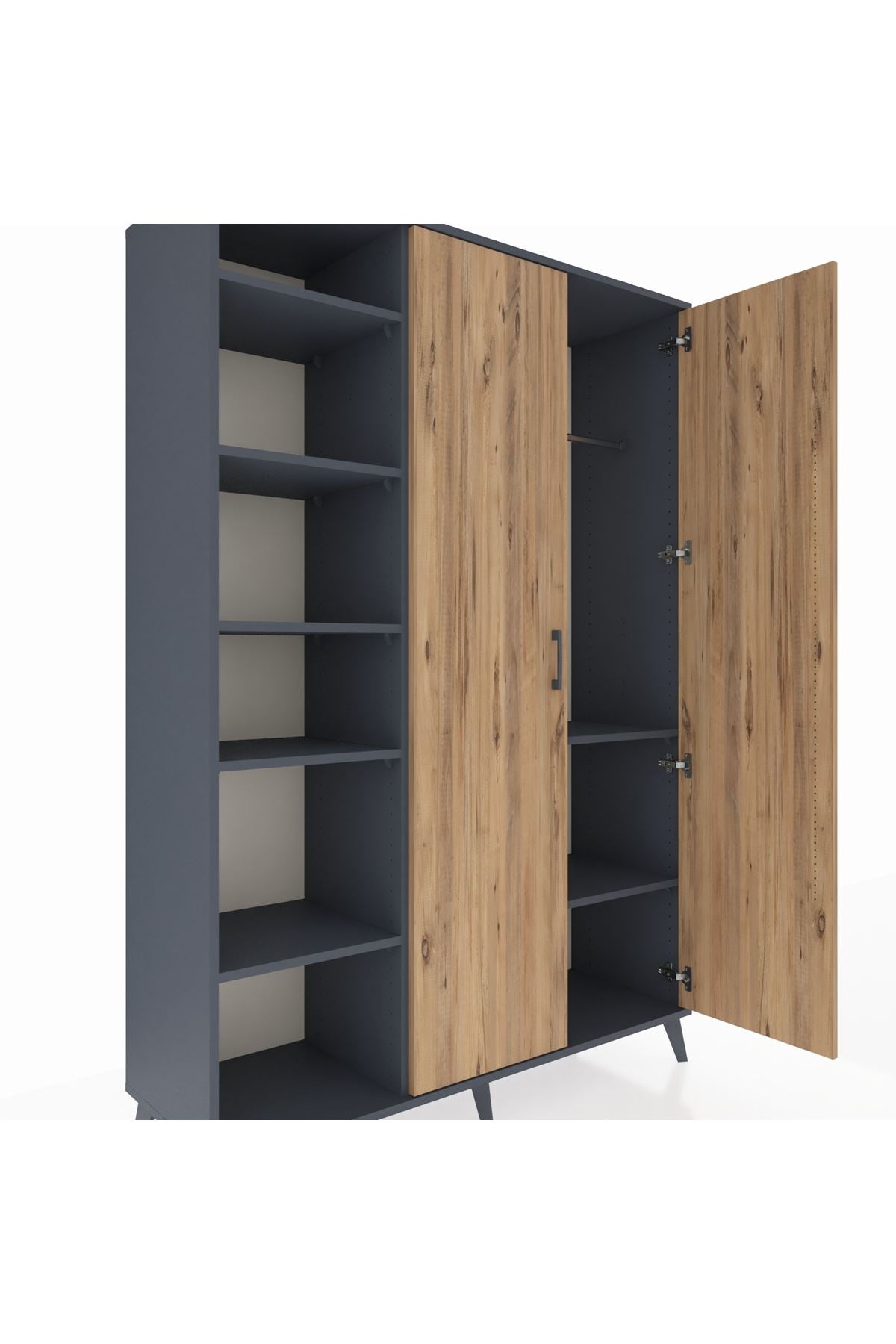 Hyperion Dolap 7 Raflı 2 Kapaklı Tek Askılı 132x44x195 Antrasit-Çam/Antrasit