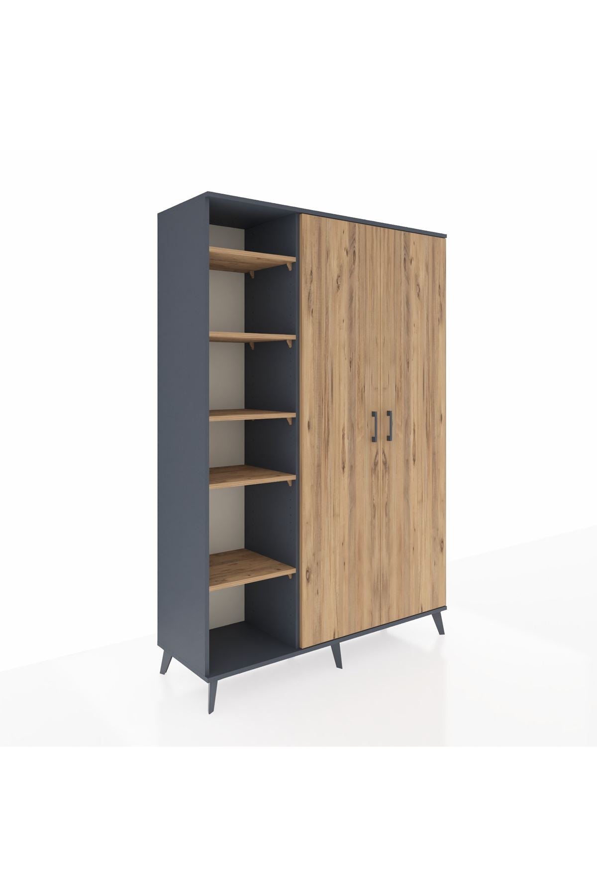 Hyperion Dolap 7 Raflı 2 Kapaklı Tek Askılı 132x44x195 Antrasit-Çam/Çam