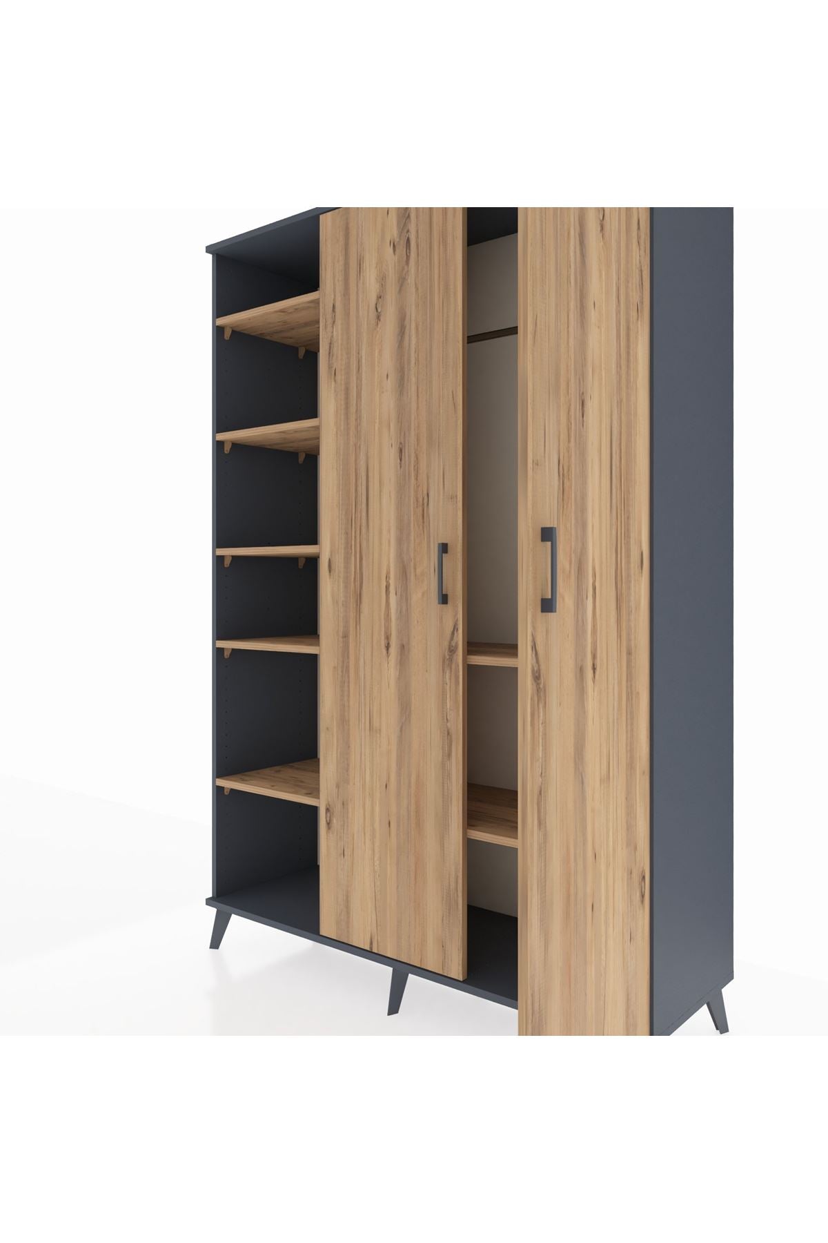 Hyperion Dolap 7 Raflı 2 Kapaklı Tek Askılı 132x44x195 Antrasit-Çam/Çam