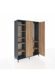 Hyperion Dolap 7 Raflı 2 Kapaklı Tek Askılı 132x44x195 Antrasit-Çam/Çam