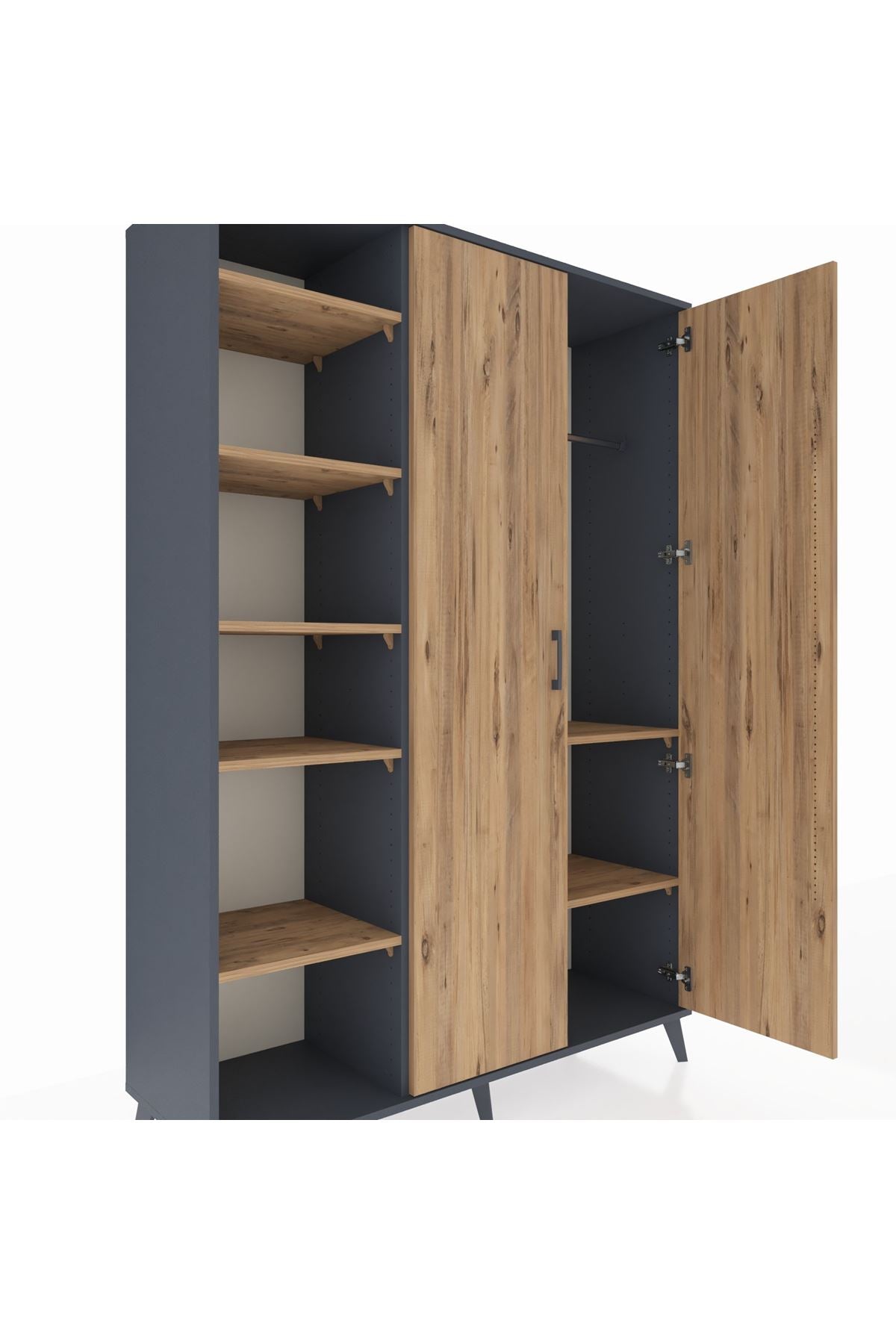 Hyperion Dolap 7 Raflı 2 Kapaklı Tek Askılı 132x44x195 Antrasit-Çam/Çam