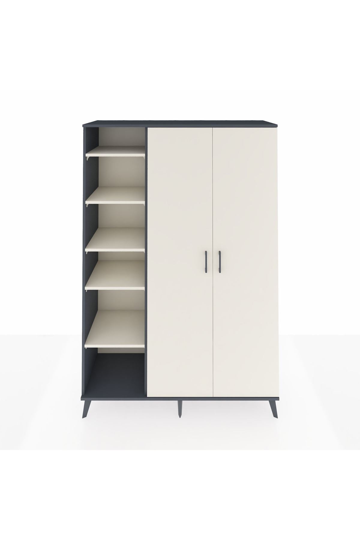 Hyperion Dolap 7 Raflı 2 Kapaklı Tek Askılı 132x44x195 Antrasit-Aytaşı/Aytaşı