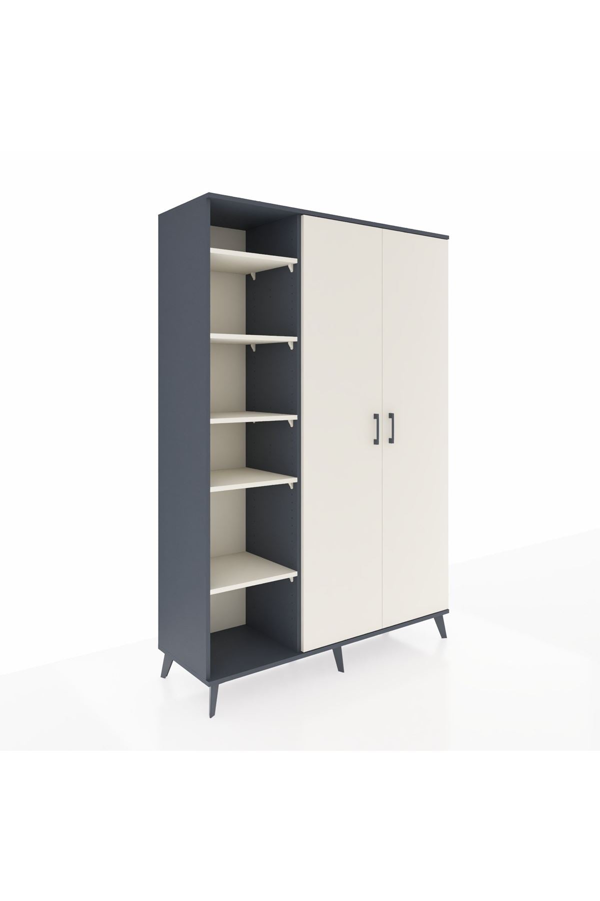 Hyperion Dolap 7 Raflı 2 Kapaklı Tek Askılı 132x44x195 Antrasit-Aytaşı/Aytaşı