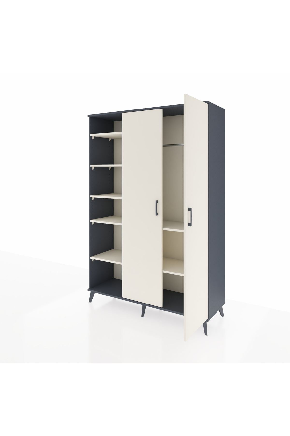 Hyperion Dolap 7 Raflı 2 Kapaklı Tek Askılı 132x44x195 Antrasit-Aytaşı/Aytaşı
