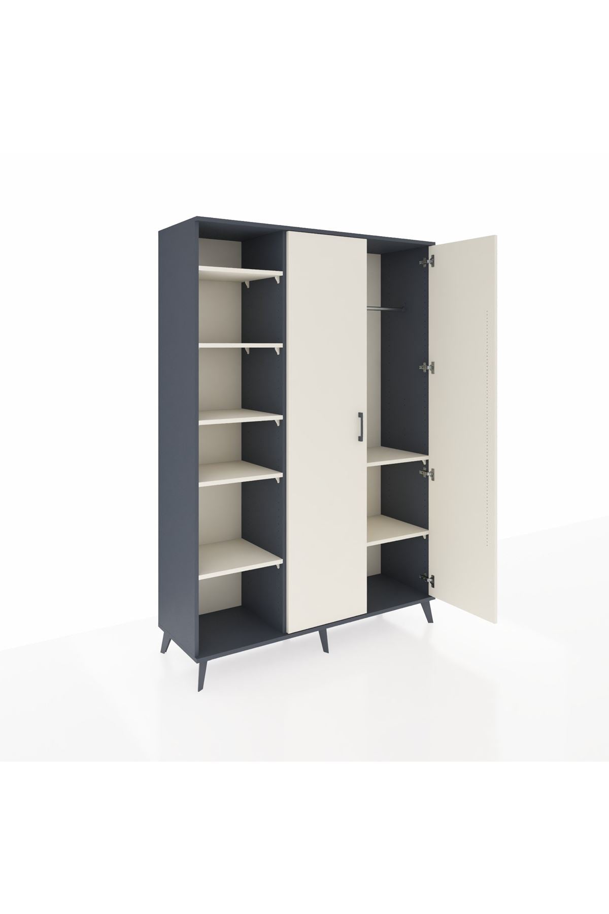 Hyperion Dolap 7 Raflı 2 Kapaklı Tek Askılı 132x44x195 Antrasit-Aytaşı/Aytaşı