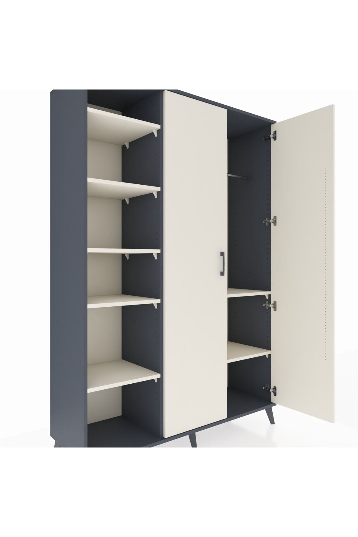 Hyperion Dolap 7 Raflı 2 Kapaklı Tek Askılı 132x44x195 Antrasit-Aytaşı/Aytaşı