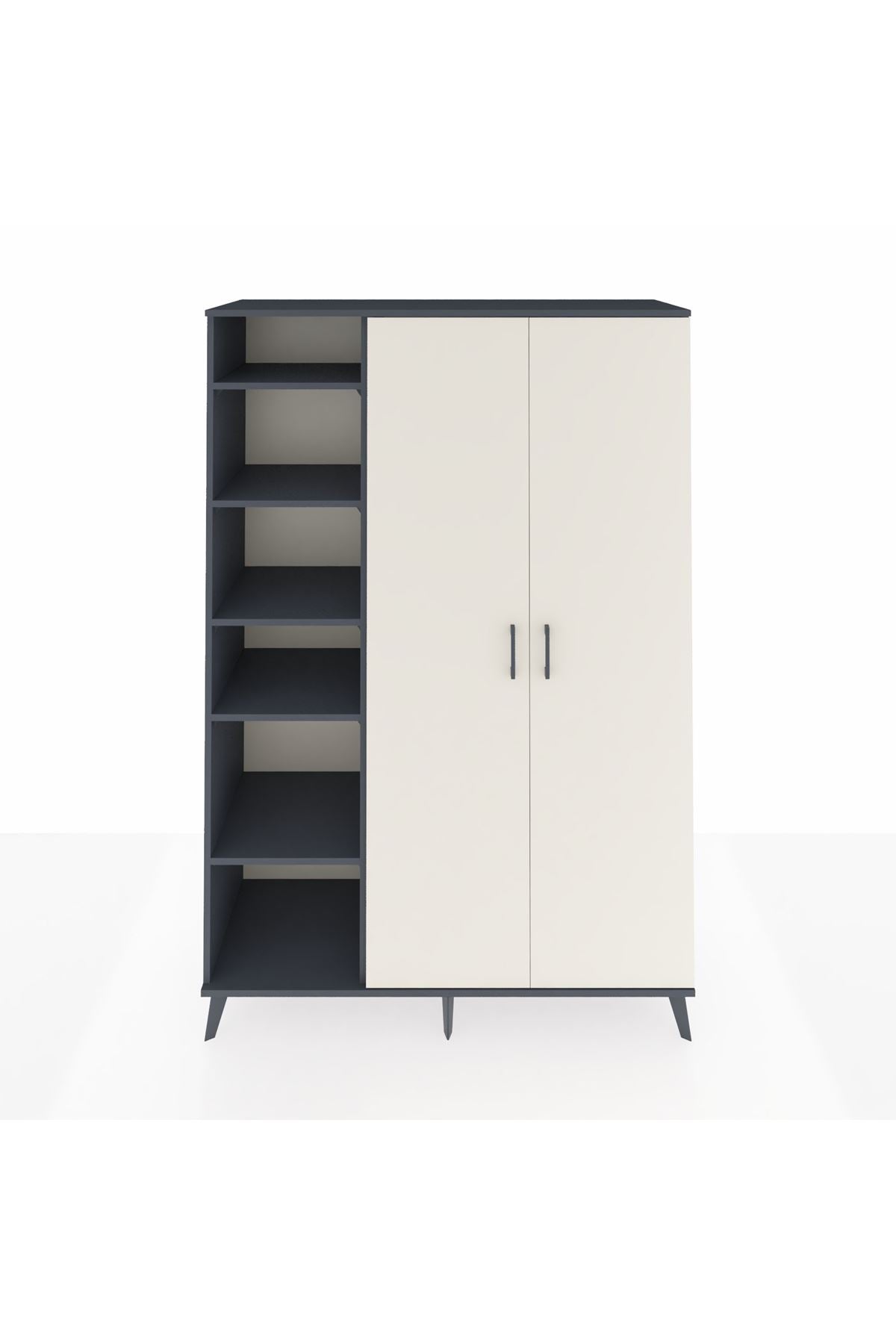 Hyperion Dolap 7 Raflı 2 Kapaklı Tek Askılı 132x44x195 Antrasit-Aytaşı/Antrasit