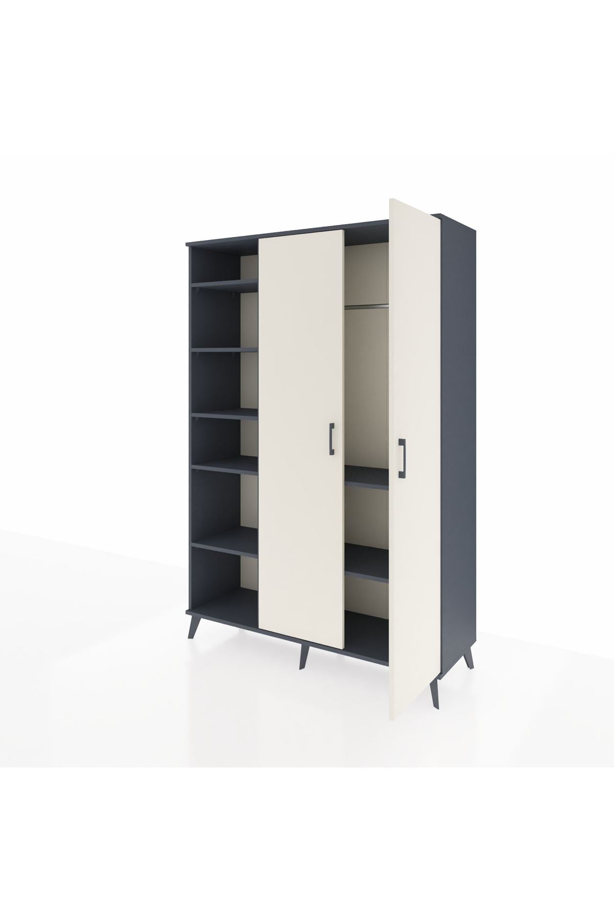 Hyperion Dolap 7 Raflı 2 Kapaklı Tek Askılı 132x44x195 Antrasit-Aytaşı/Antrasit