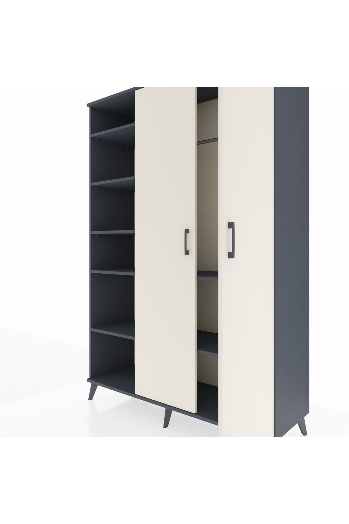 Hyperion Dolap 7 Raflı 2 Kapaklı Tek Askılı 132x44x195 Antrasit-Aytaşı/Antrasit