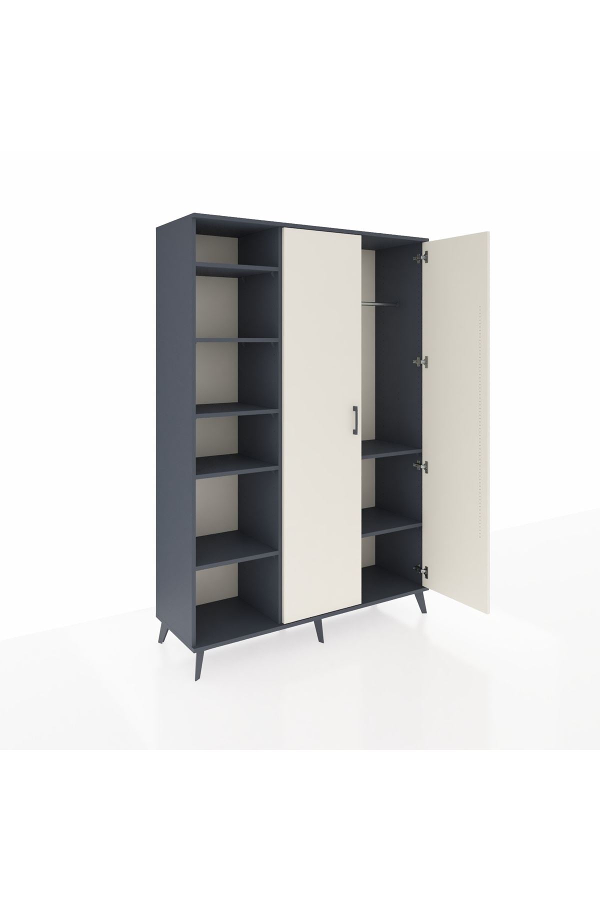 Hyperion Dolap 7 Raflı 2 Kapaklı Tek Askılı 132x44x195 Antrasit-Aytaşı/Antrasit