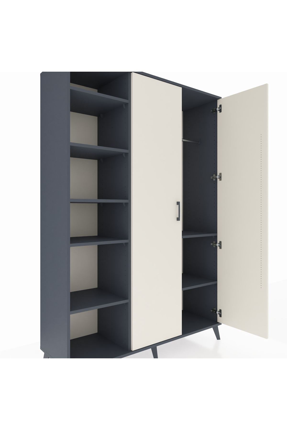 Hyperion Dolap 7 Raflı 2 Kapaklı Tek Askılı 132x44x195 Antrasit-Aytaşı/Antrasit