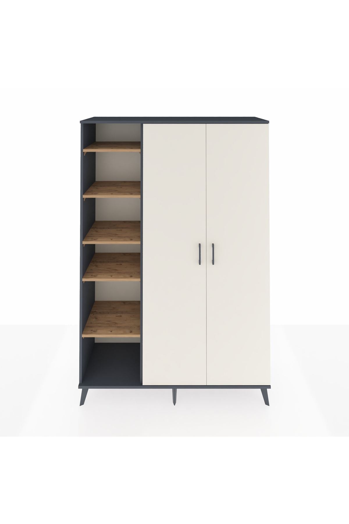 Hyperion Dolap 7 Raflı 2 Kapaklı Tek Askılı 132x44x195 Antrasit-Aytaşı/Çam