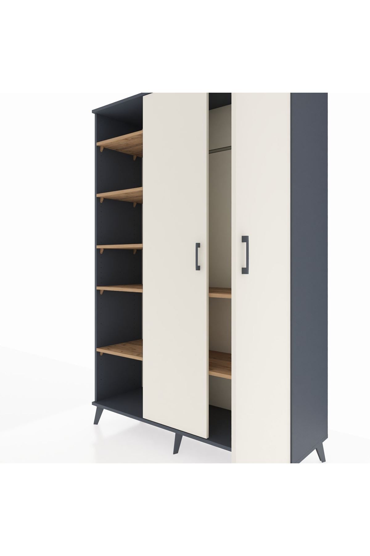 Hyperion Dolap 7 Raflı 2 Kapaklı Tek Askılı 132x44x195 Antrasit-Aytaşı/Çam