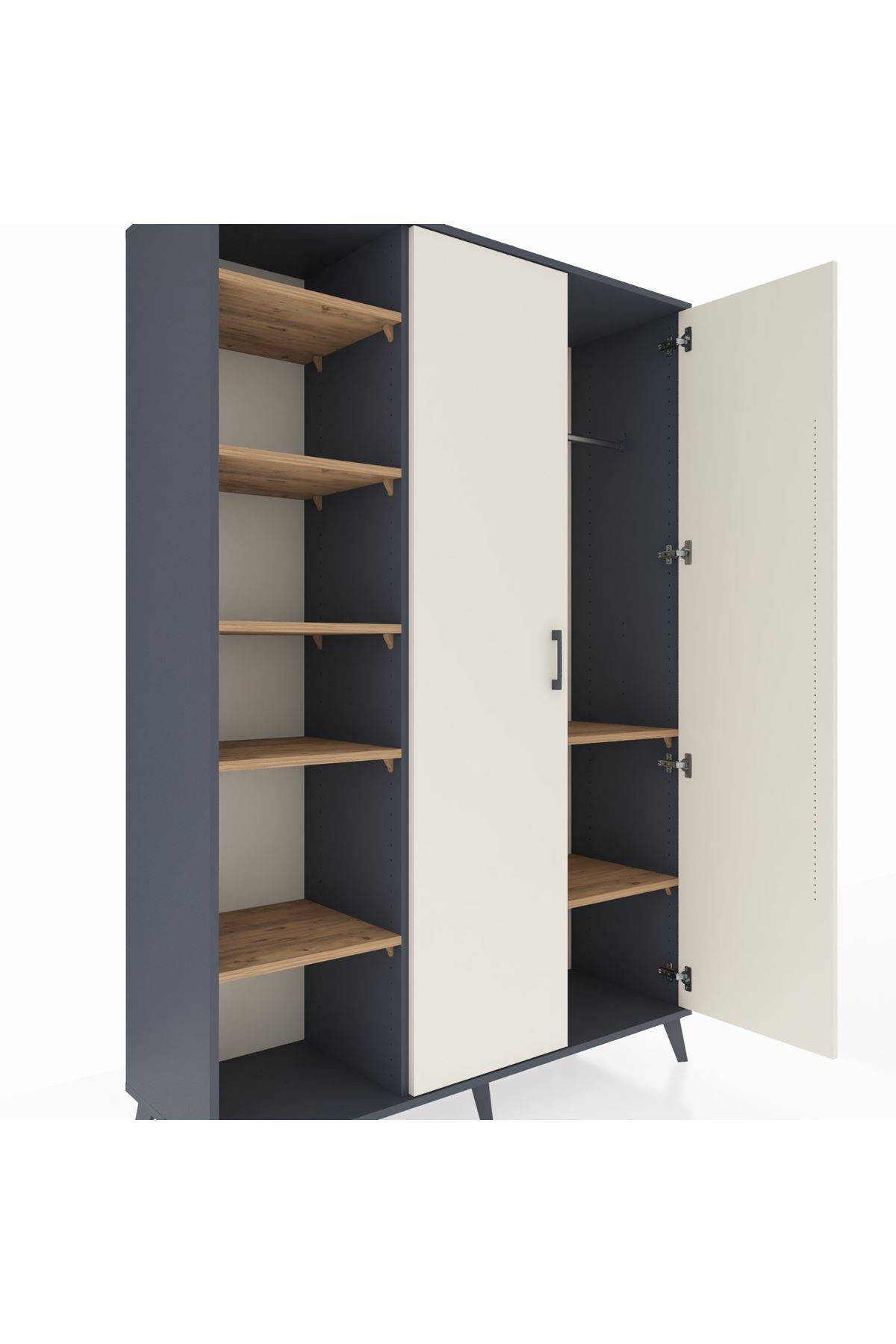 Hyperion Dolap 7 Raflı 2 Kapaklı Tek Askılı 132x44x195 Antrasit-Aytaşı/Çam