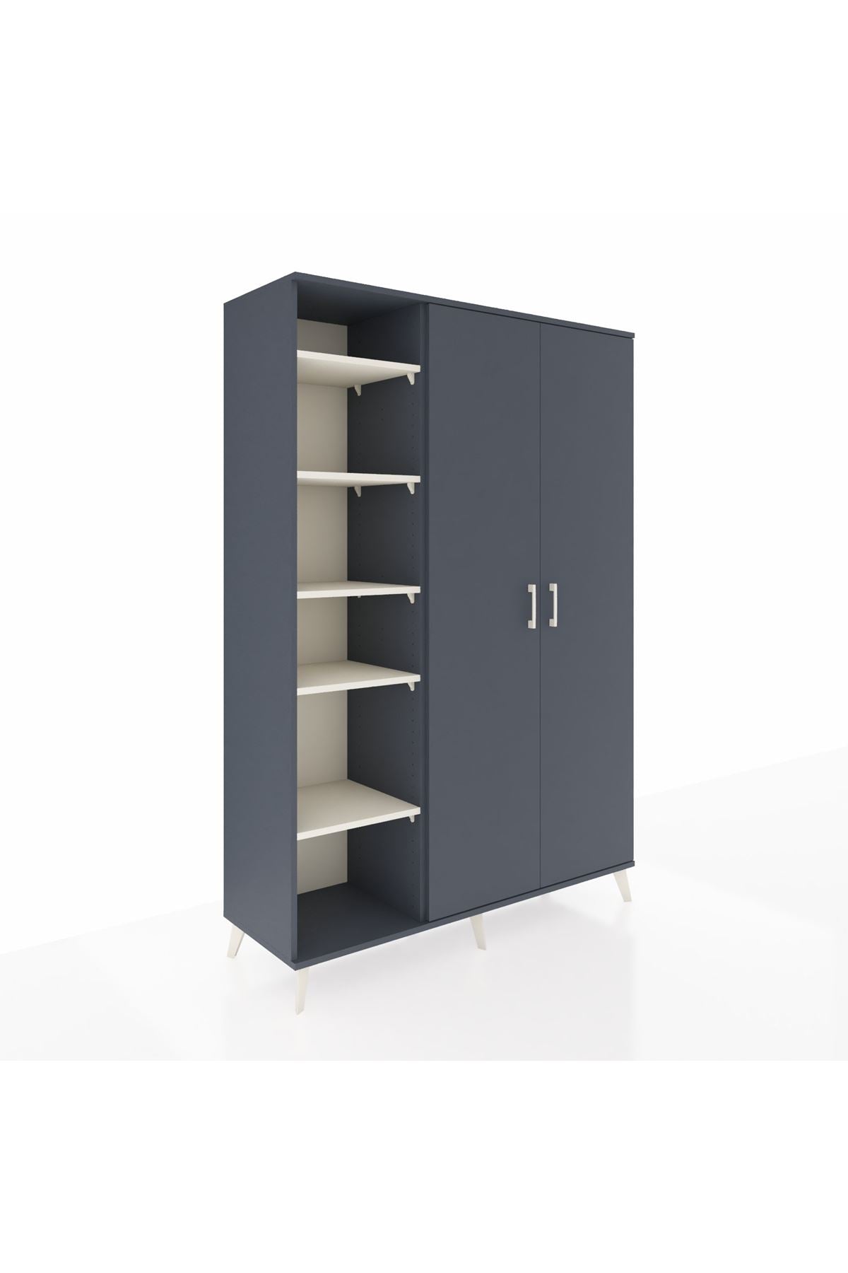 Hyperion Dolap 7 Raflı 2 Kapaklı Tek Askılı 132x44x195 Antrasit-Antrasit/Aytaşı