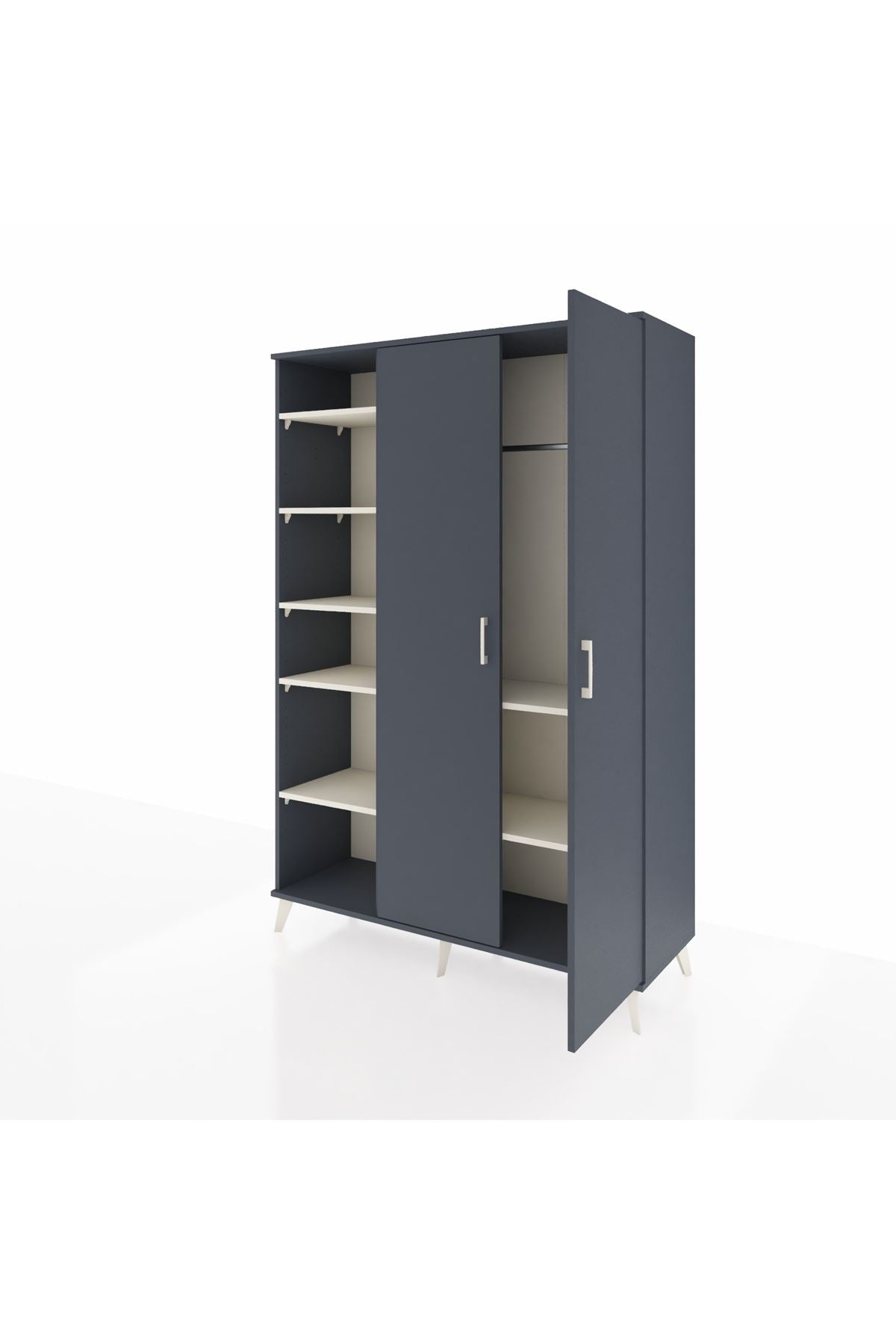 Hyperion Dolap 7 Raflı 2 Kapaklı Tek Askılı 132x44x195 Antrasit-Antrasit/Aytaşı