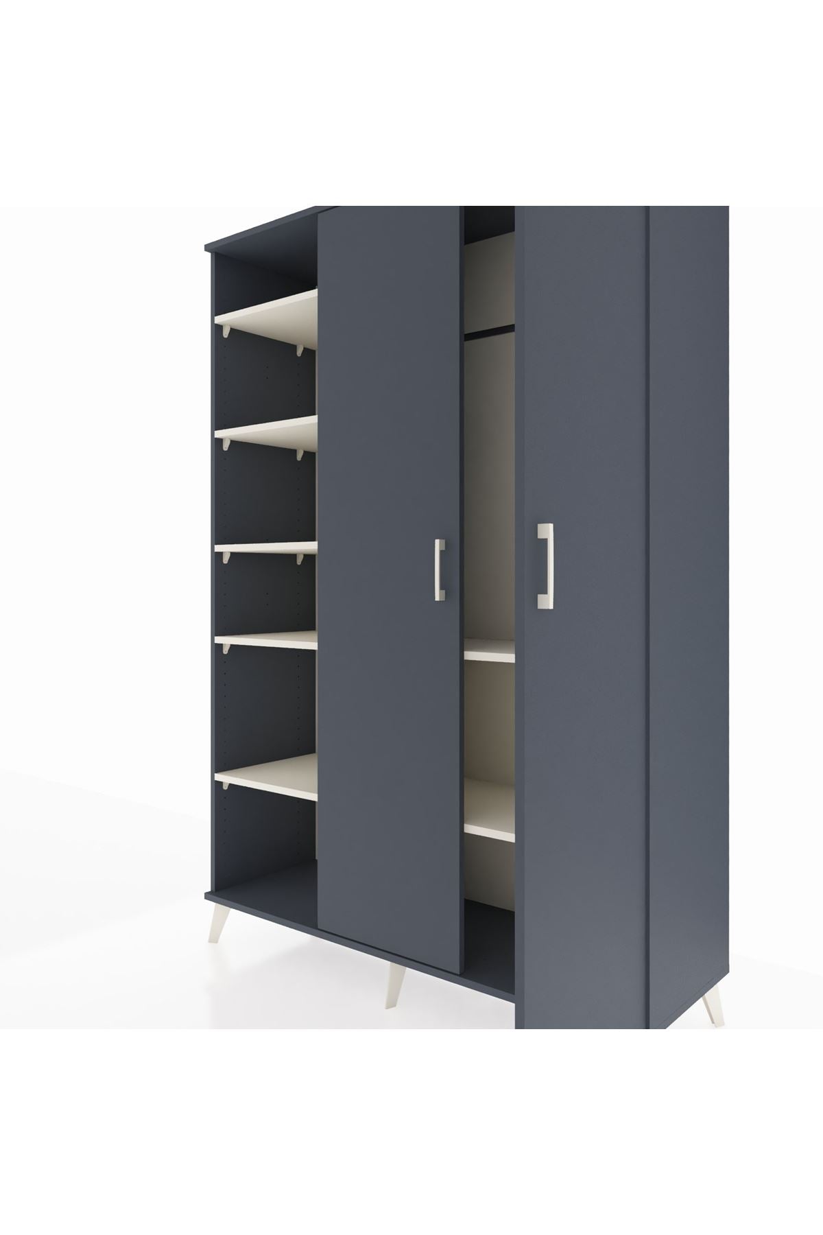 Hyperion Dolap 7 Raflı 2 Kapaklı Tek Askılı 132x44x195 Antrasit-Antrasit/Aytaşı