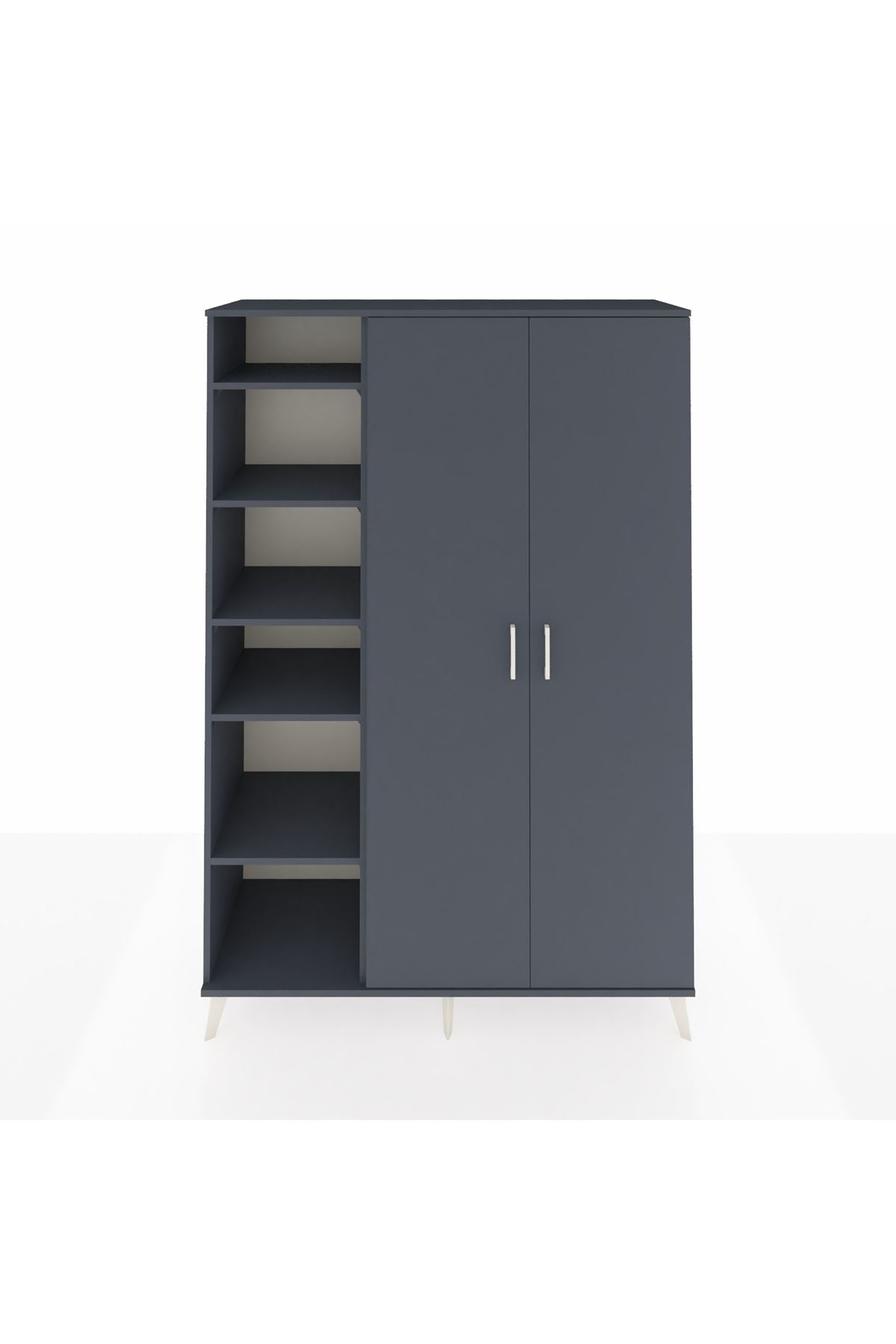 Hyperion Dolap 7 Raflı 2 Kapaklı Tek Askılı 132x44x195 Antrasit-Antrasit/Antrasit