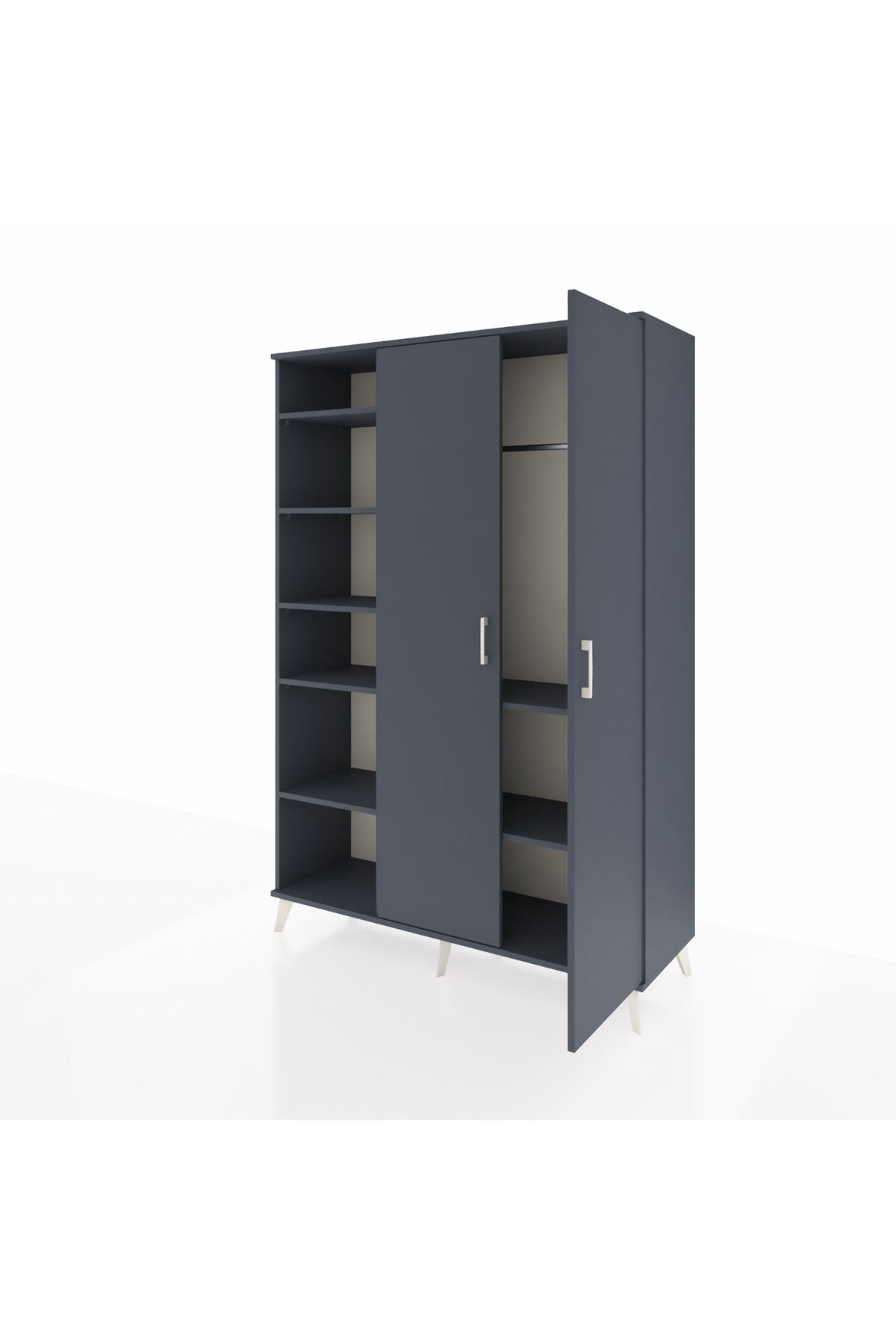 Hyperion Dolap 7 Raflı 2 Kapaklı Tek Askılı 132x44x195 Antrasit-Antrasit/Antrasit