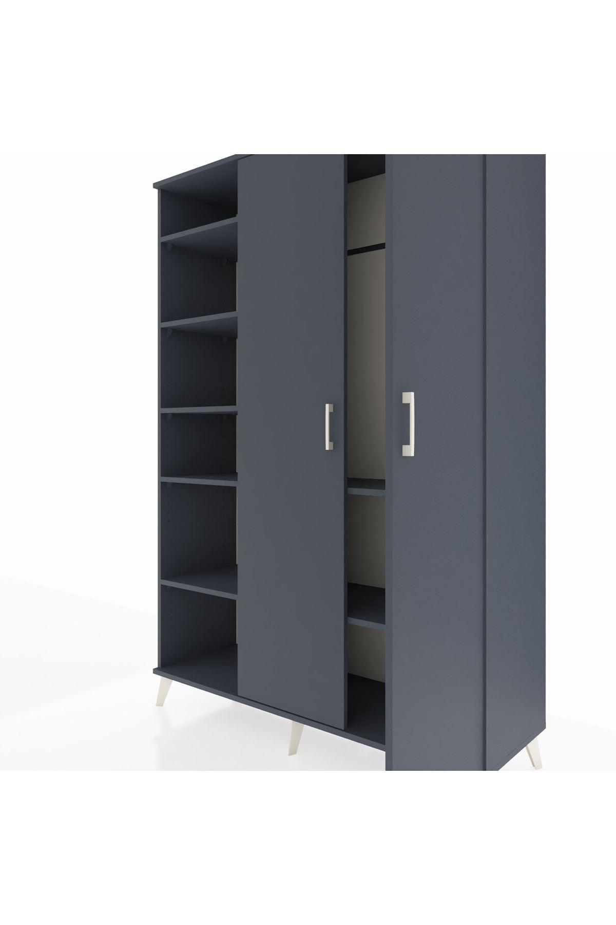 Hyperion Dolap 7 Raflı 2 Kapaklı Tek Askılı 132x44x195 Antrasit-Antrasit/Antrasit