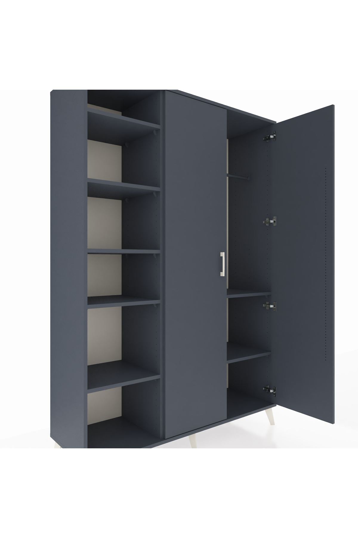 Hyperion Dolap 7 Raflı 2 Kapaklı Tek Askılı 132x44x195 Antrasit-Antrasit/Antrasit