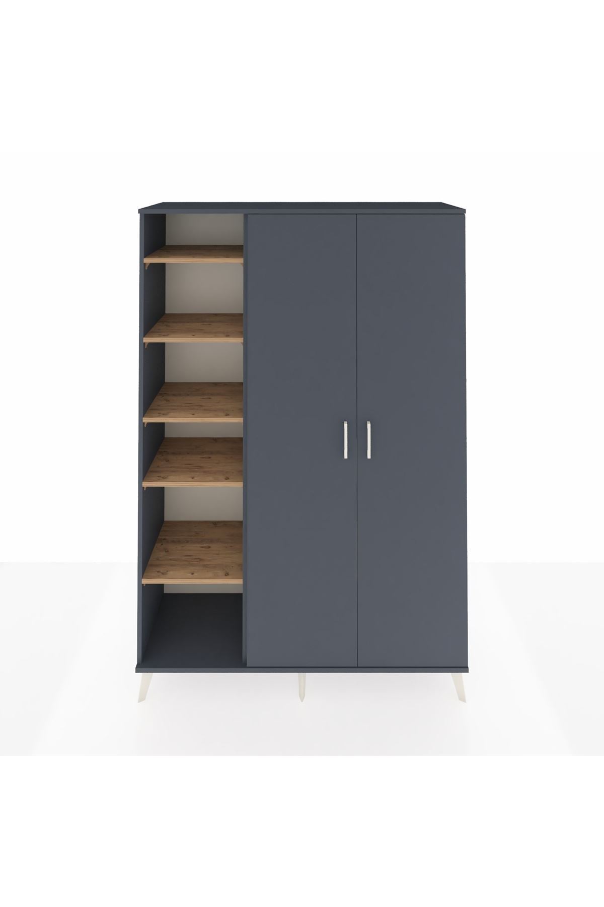 Hyperion Dolap 7 Raflı 2 Kapaklı Tek Askılı 132x44x195 Antrasit-Antrasit/Çam