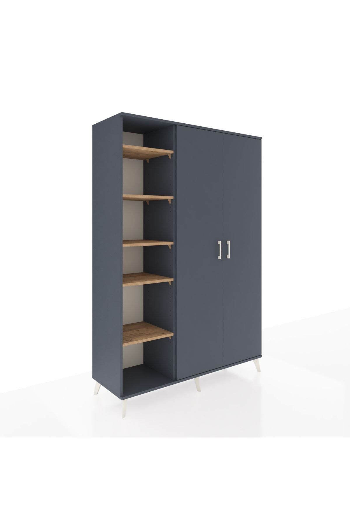 Hyperion Dolap 7 Raflı 2 Kapaklı Tek Askılı 132x44x195 Antrasit-Antrasit/Çam