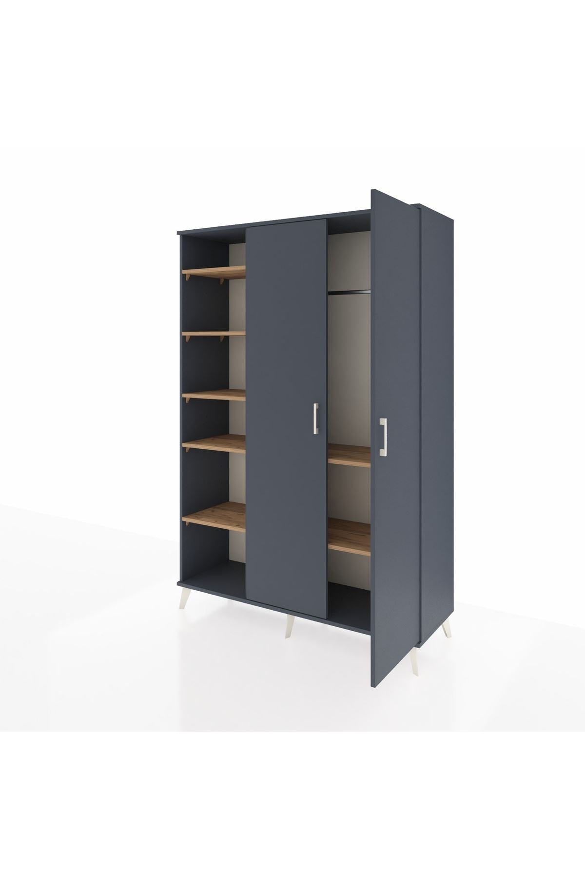 Hyperion Dolap 7 Raflı 2 Kapaklı Tek Askılı 132x44x195 Antrasit-Antrasit/Çam