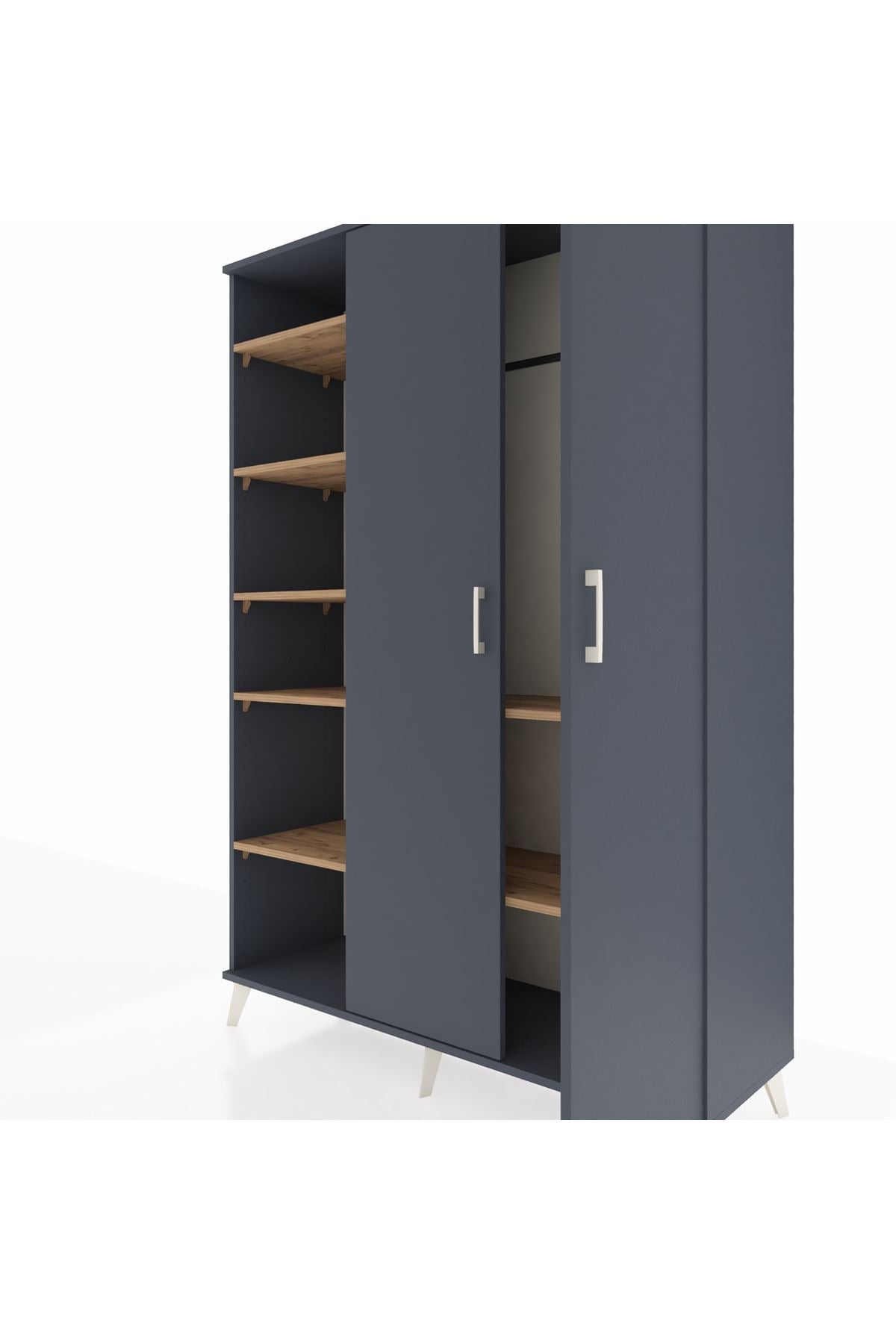 Hyperion Dolap 7 Raflı 2 Kapaklı Tek Askılı 132x44x195 Antrasit-Antrasit/Çam