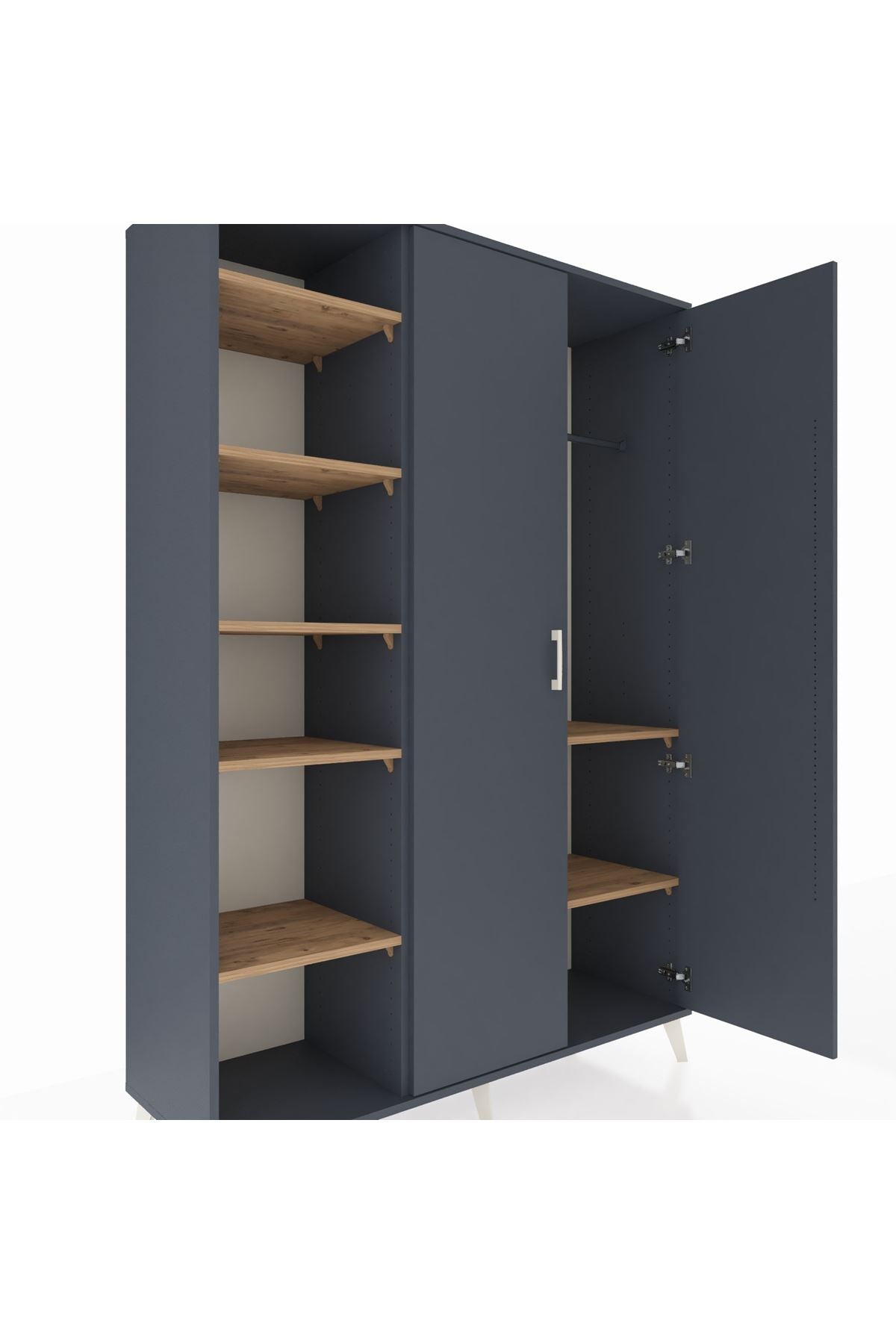 Hyperion Dolap 7 Raflı 2 Kapaklı Tek Askılı 132x44x195 Antrasit-Antrasit/Çam