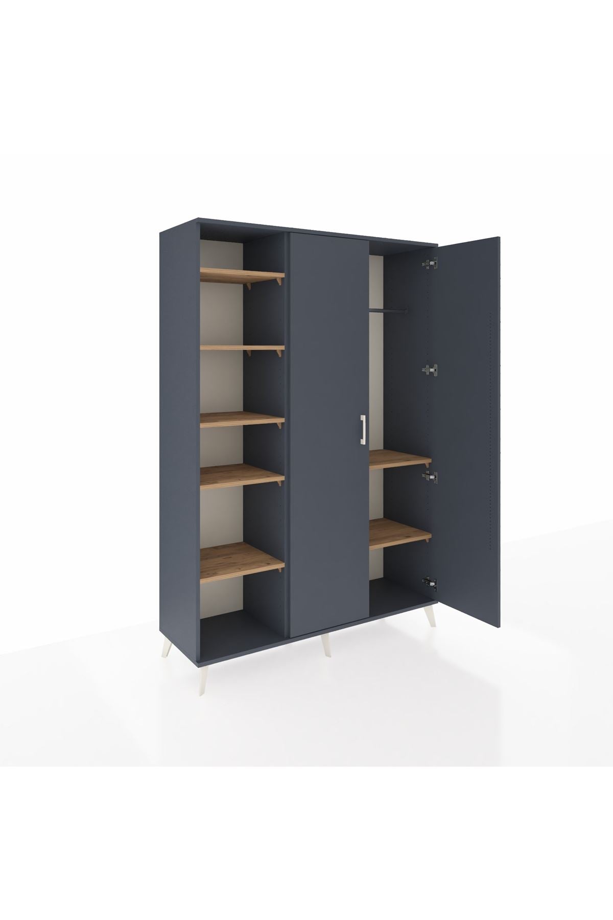 Hyperion Dolap 7 Raflı 2 Kapaklı Tek Askılı 132x44x195 Antrasit-Antrasit/Çam