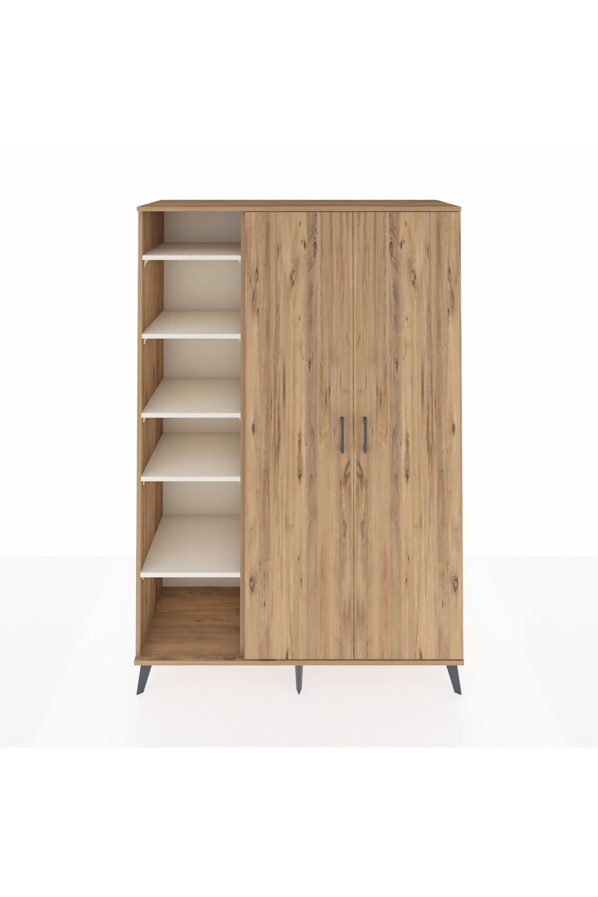 Hyperion Dolap 7 Raflı 2 Kapaklı Tek Askılı 132x44x195 Çam-Çam/Aytaşı