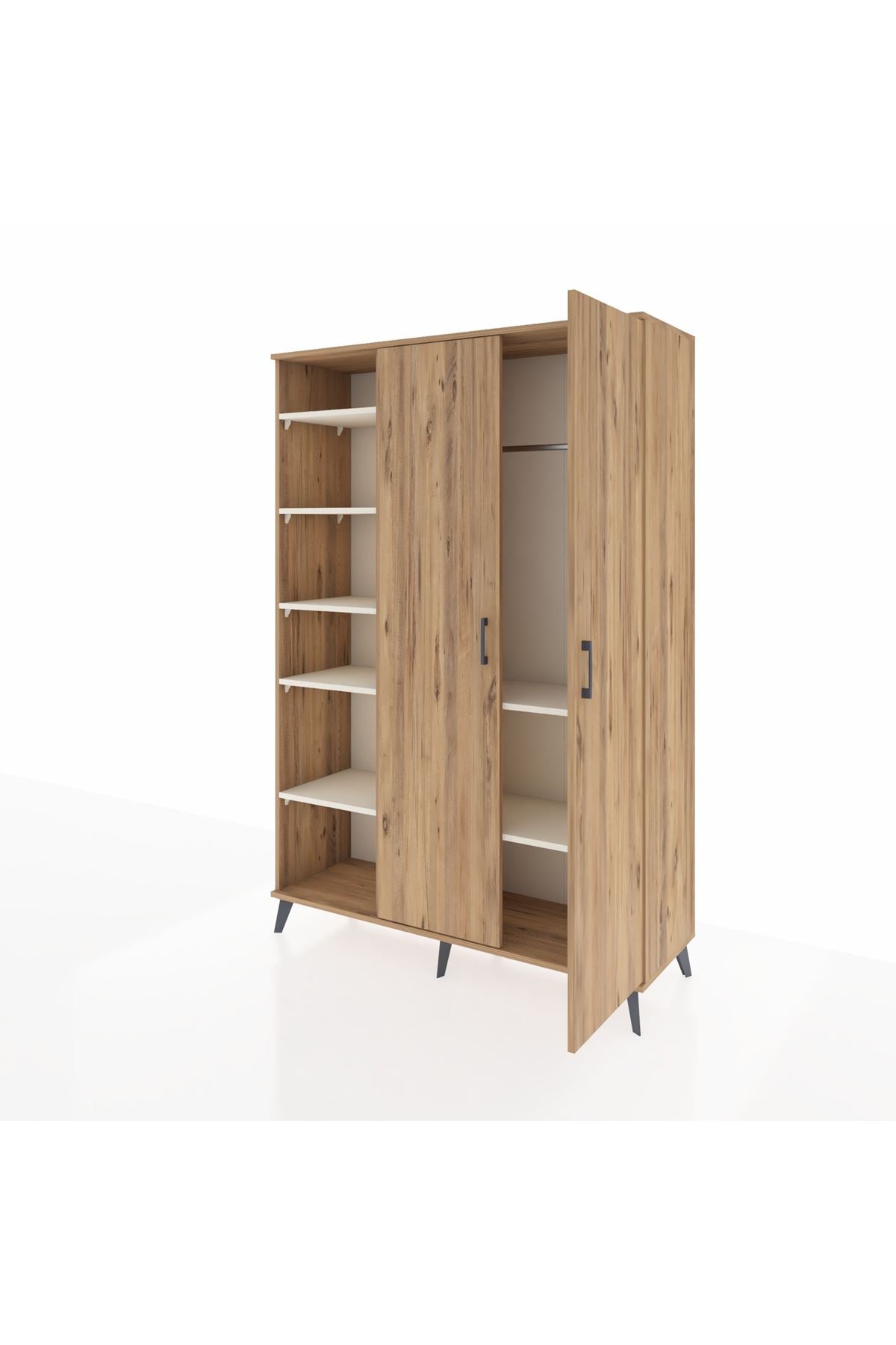 Hyperion Dolap 7 Raflı 2 Kapaklı Tek Askılı 132x44x195 Çam-Çam/Aytaşı