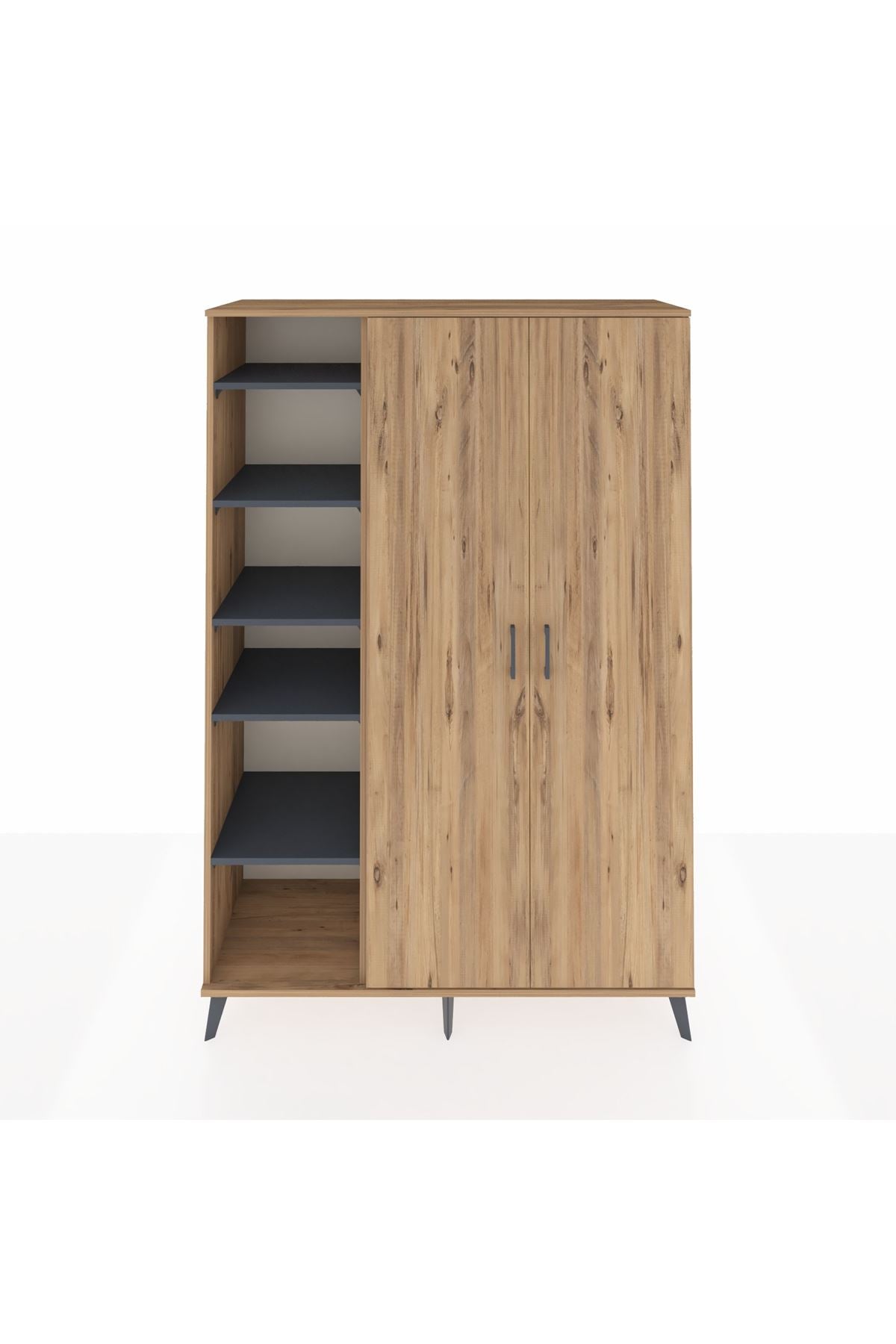 Hyperion Dolap 7 Raflı 2 Kapaklı Tek Askılı 132x44x195 Çam-Çam/Antrasit