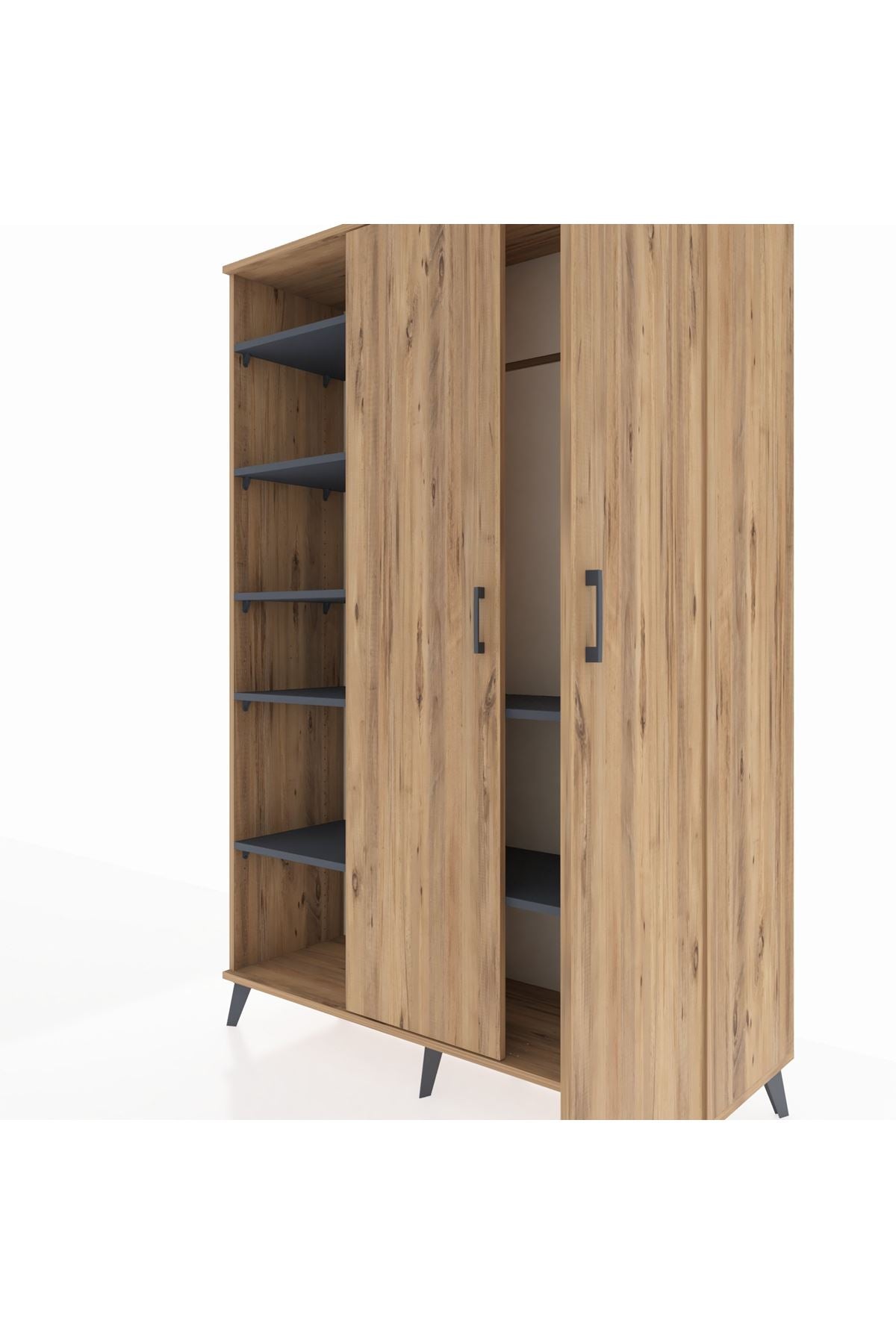 Hyperion Dolap 7 Raflı 2 Kapaklı Tek Askılı 132x44x195 Çam-Çam/Antrasit