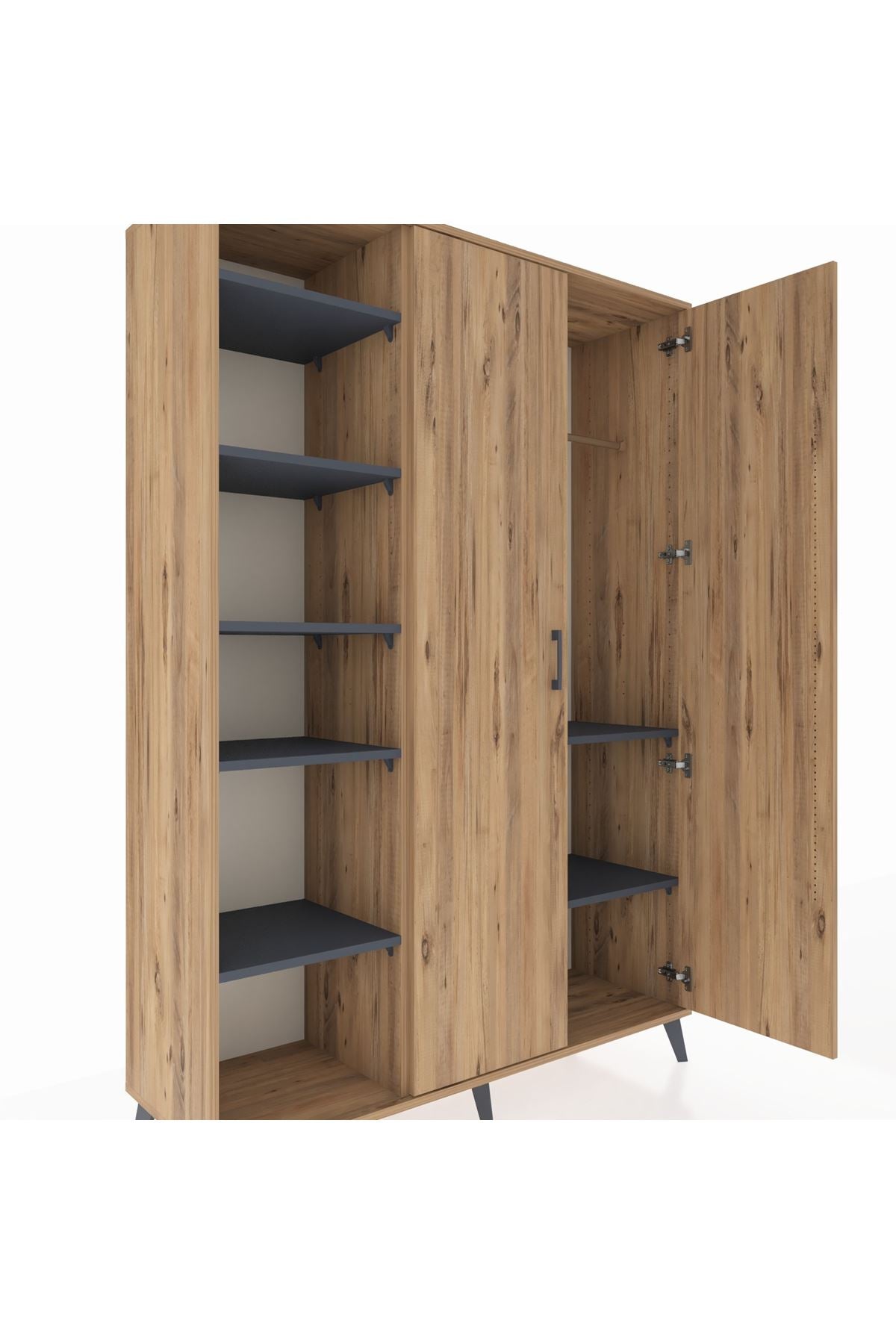 Hyperion Dolap 7 Raflı 2 Kapaklı Tek Askılı 132x44x195 Çam-Çam/Antrasit