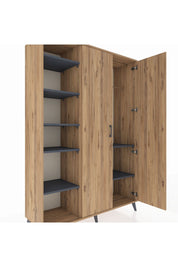 Hyperion Dolap 7 Raflı 2 Kapaklı Tek Askılı 132x44x195 Çam-Çam/Antrasit